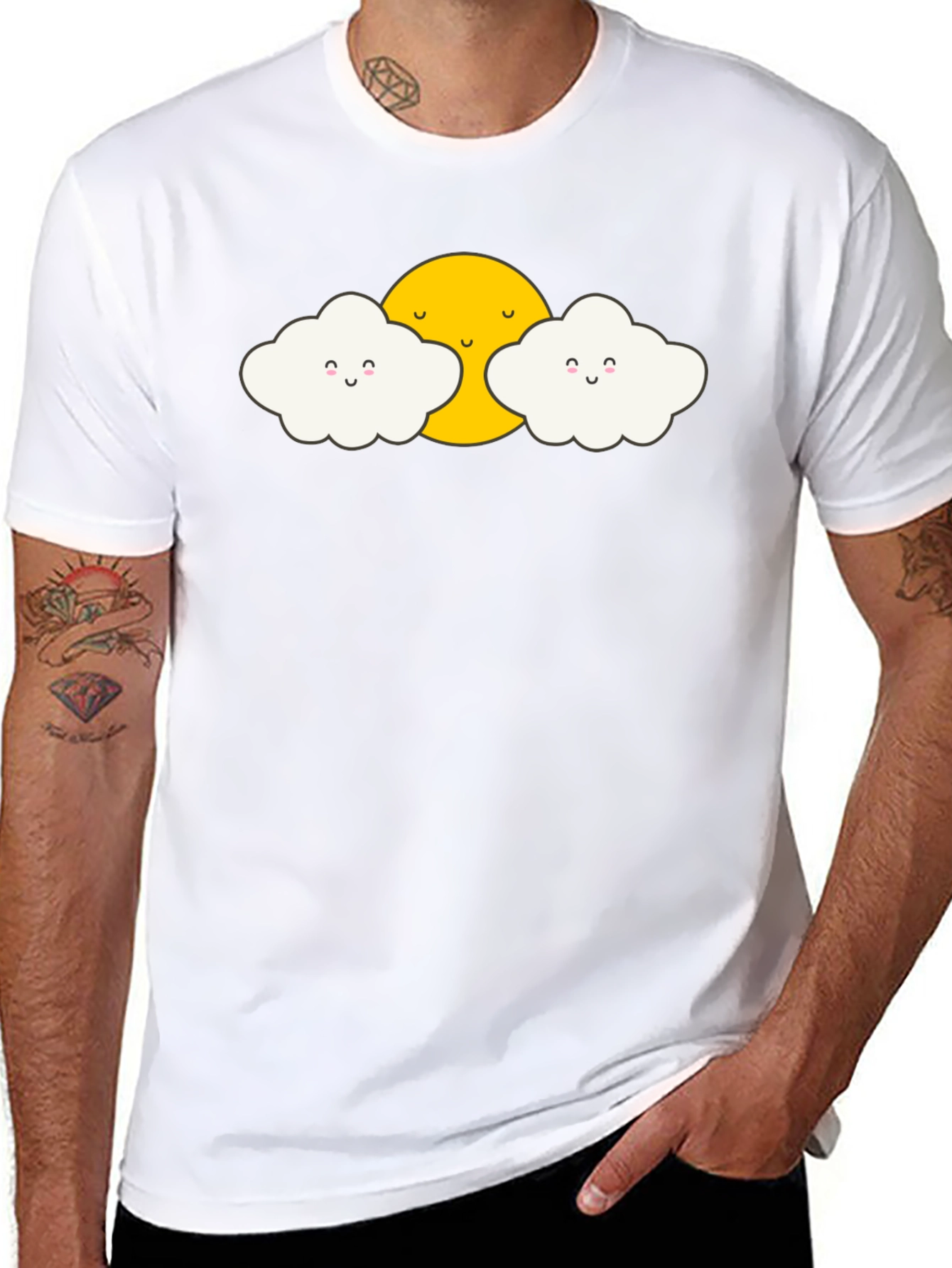 Cute Sun and Clouds Graphic Black T-Shirt