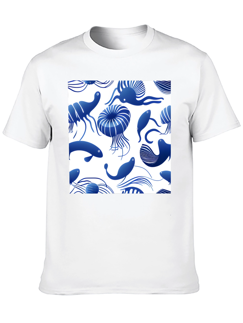 Blue Ocean Life Print Black T-Shirt