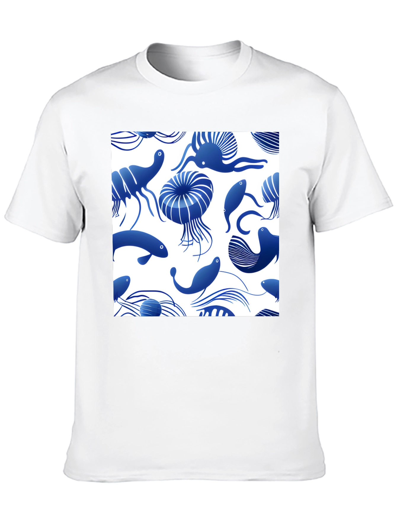 Blue Ocean Life Print Black T-Shirt