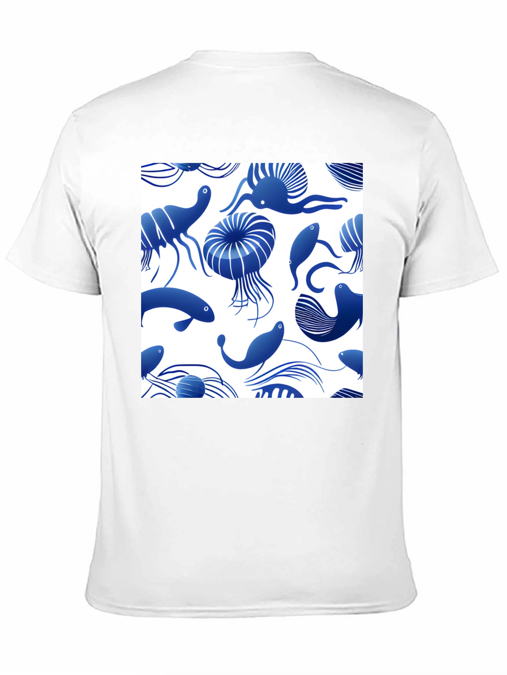 Blue Ocean Life Print Black T-Shirt