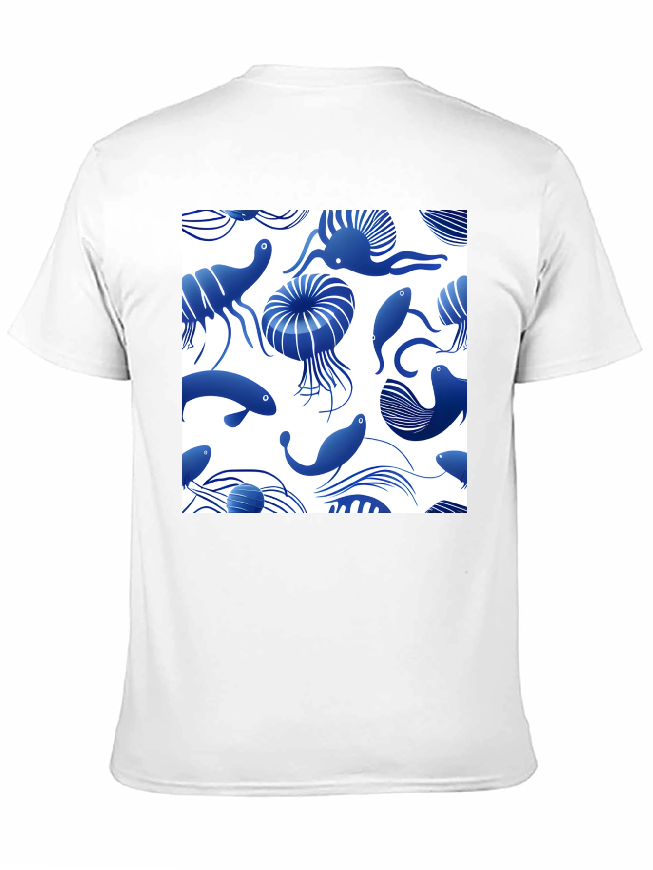 Blue Ocean Life Print Black T-Shirt