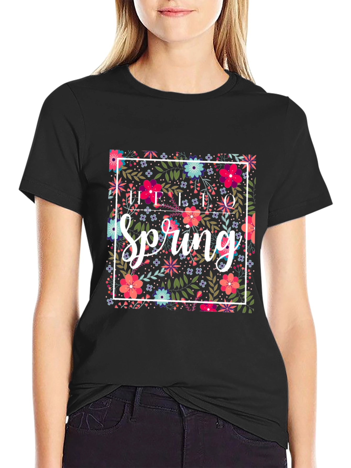 Floral Spring Graphic Tee - Black