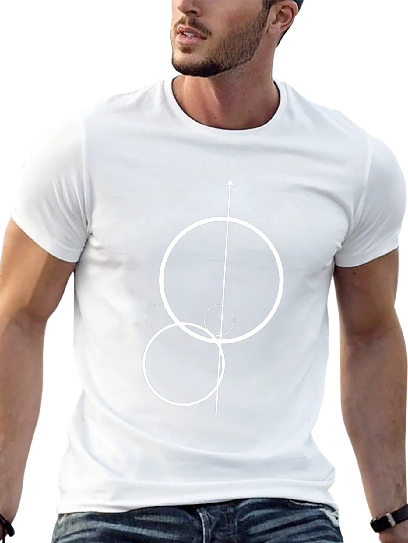 Abstract Geometric Circle & Arrow Black T-Shirt