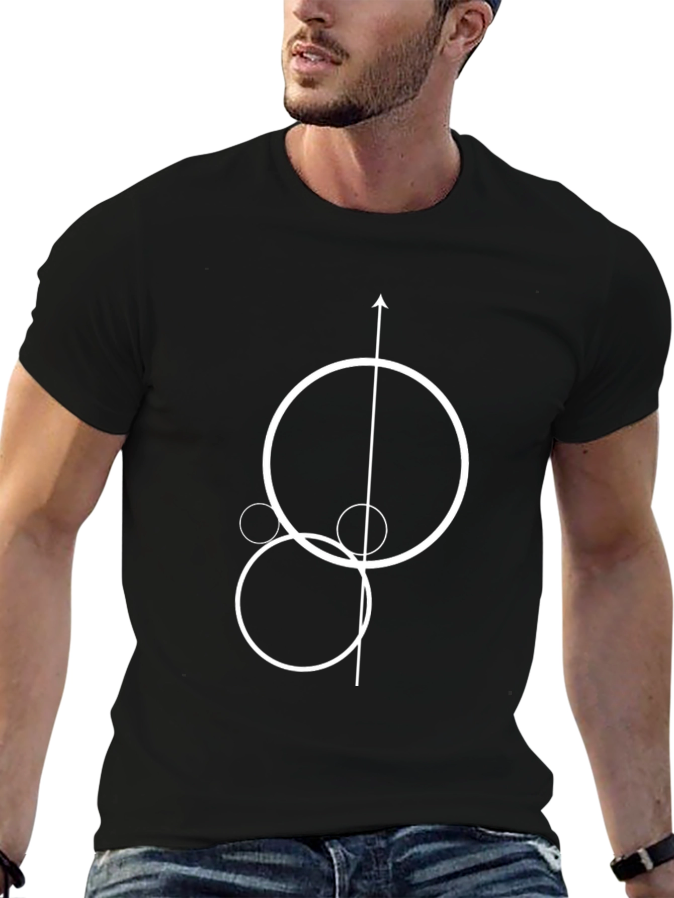 Abstract Geometric Circle & Arrow Black T-Shirt