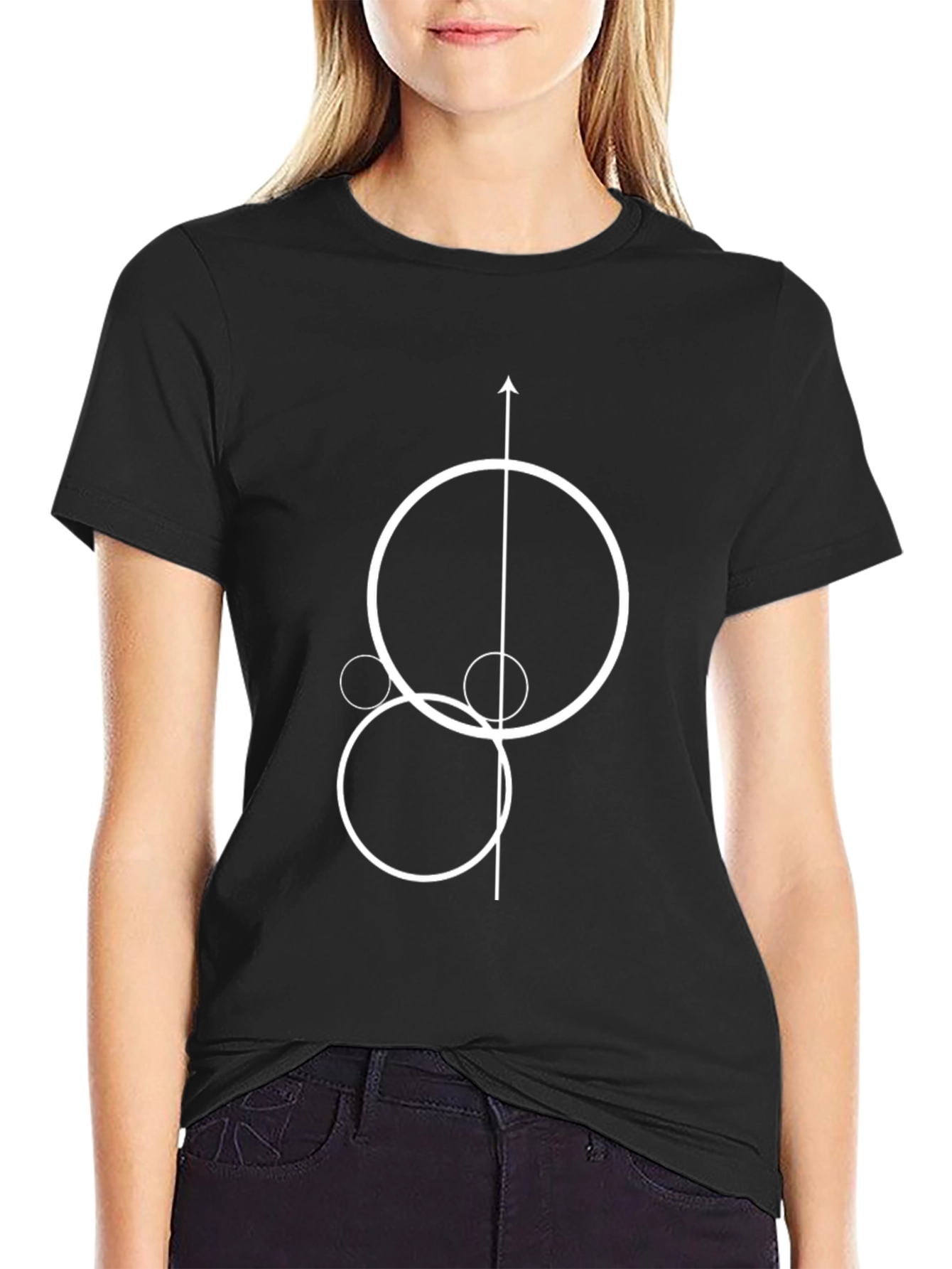 Abstract Geometric Circle & Arrow Black T-Shirt