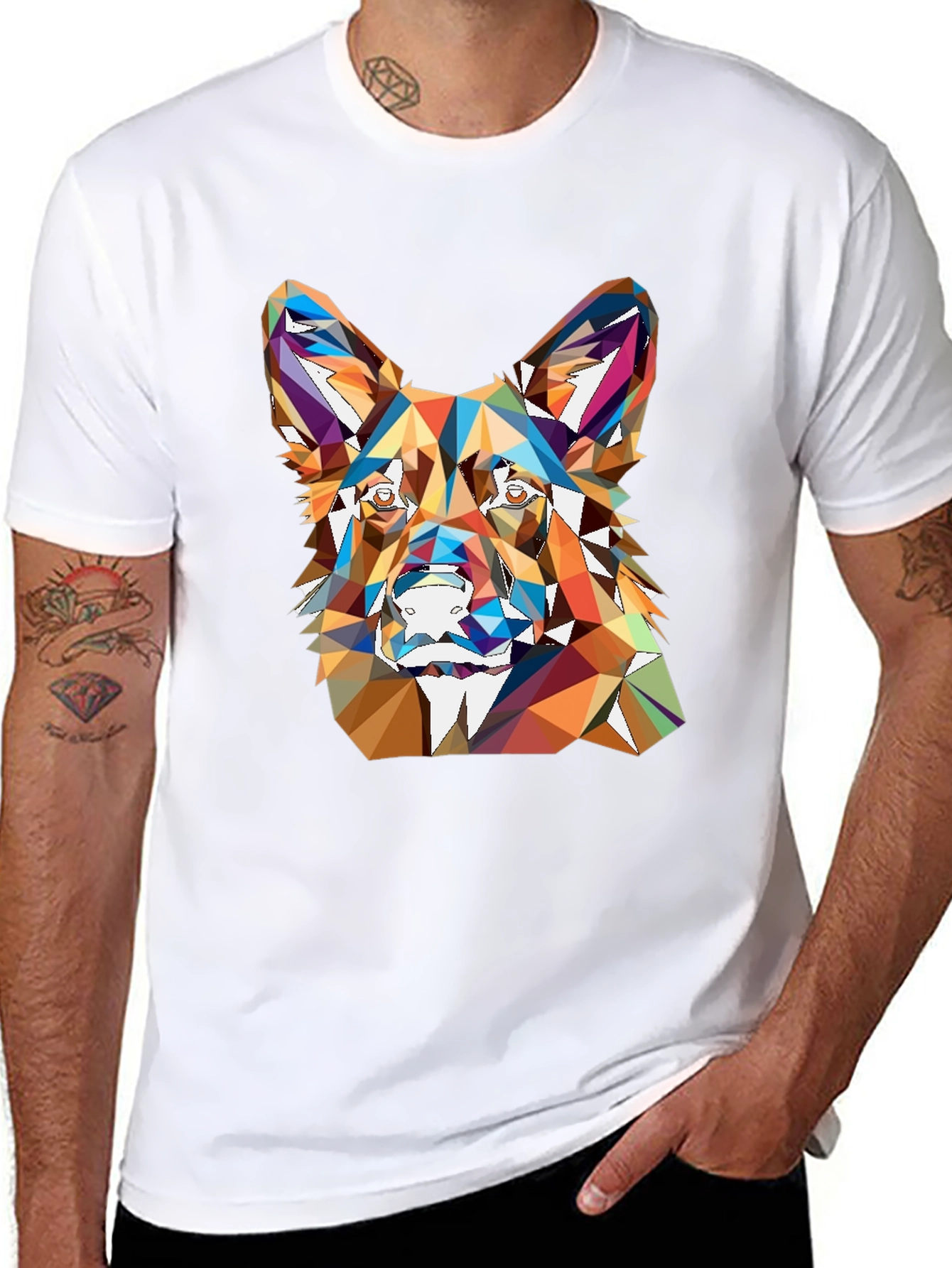 Geometric Dog Head Graphic T-Shirt