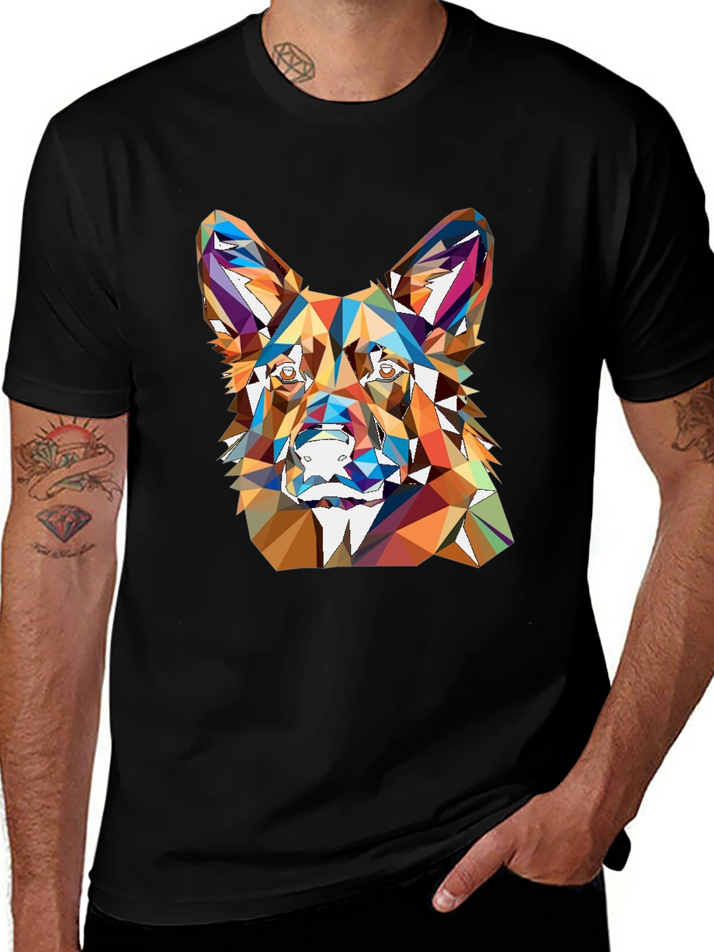 Geometric Dog Head Graphic T-Shirt