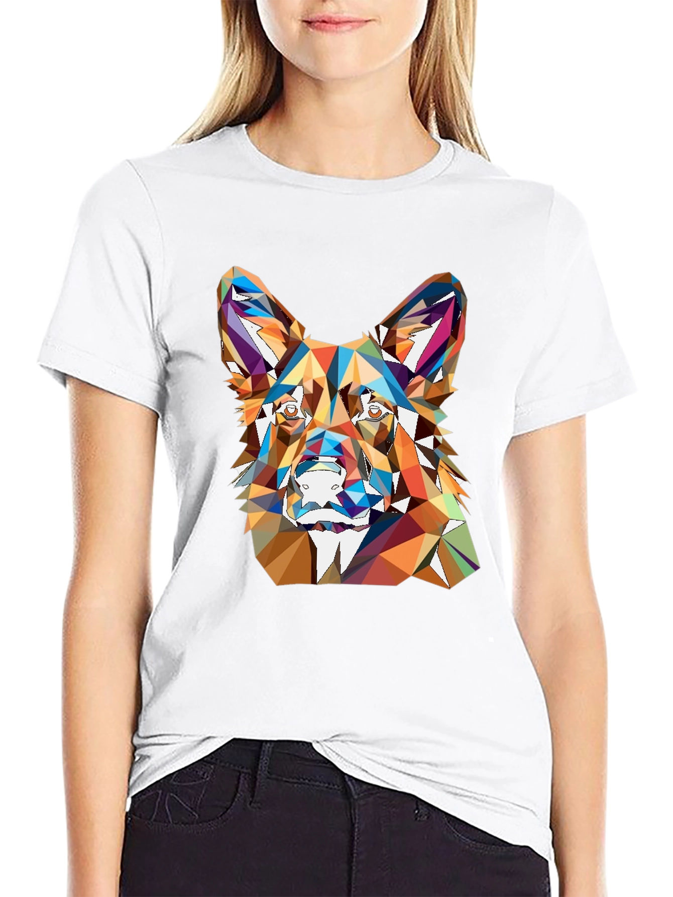 Geometric Dog Head Graphic T-Shirt