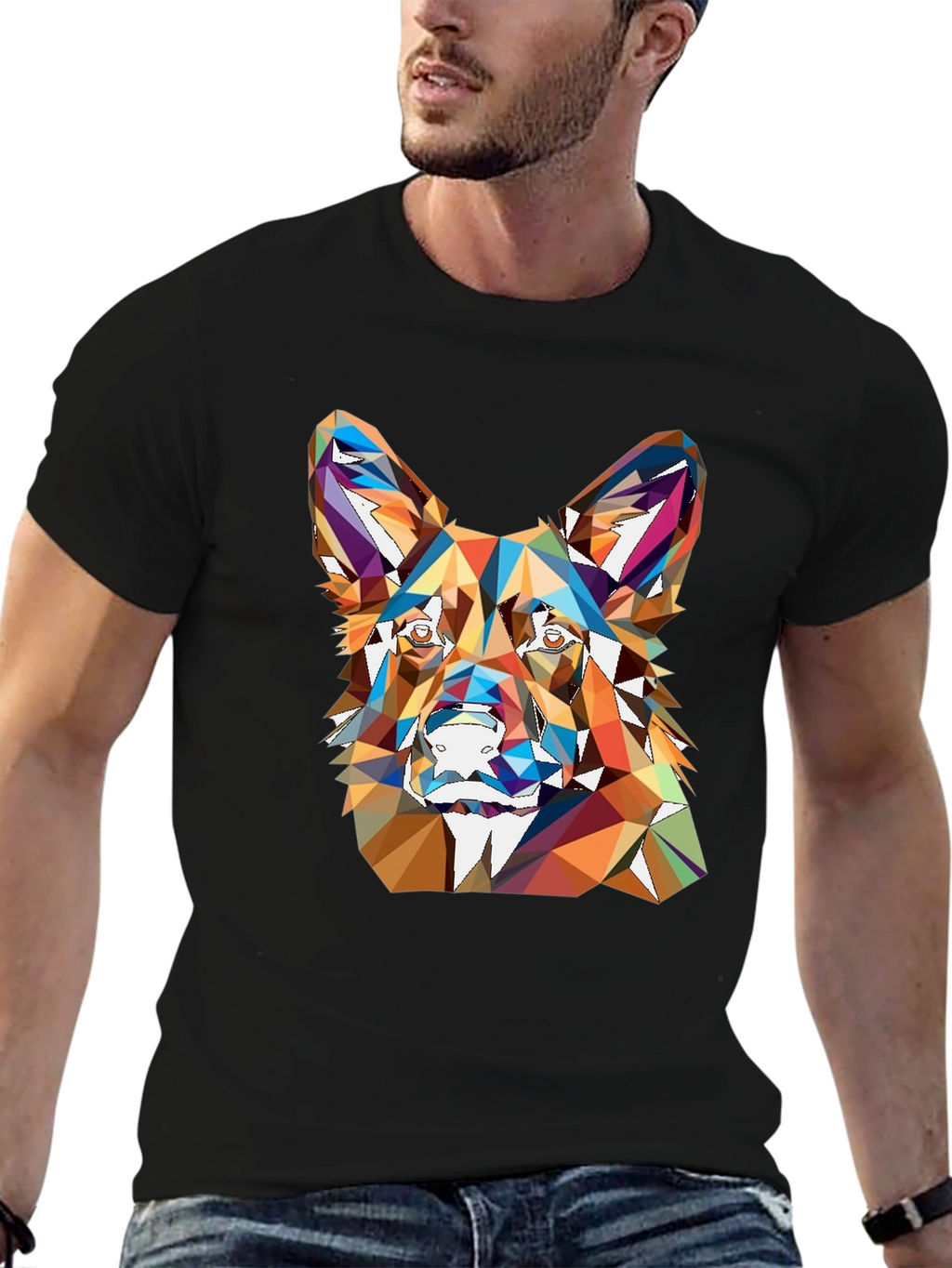 Geometric Dog Head Graphic T-Shirt