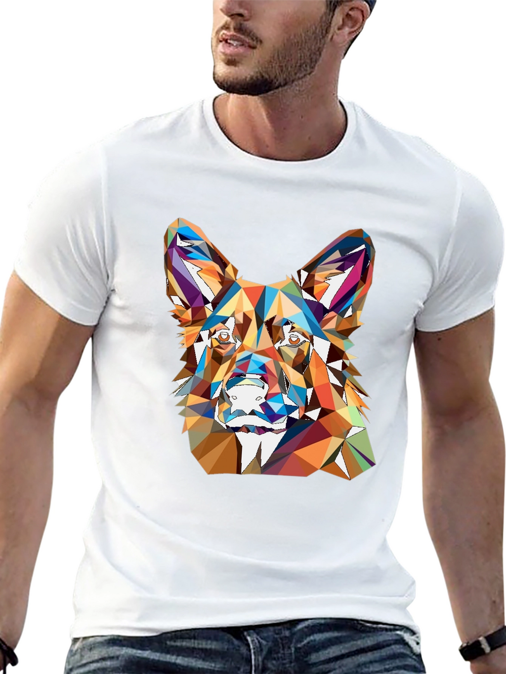 Geometric Dog Head Graphic T-Shirt