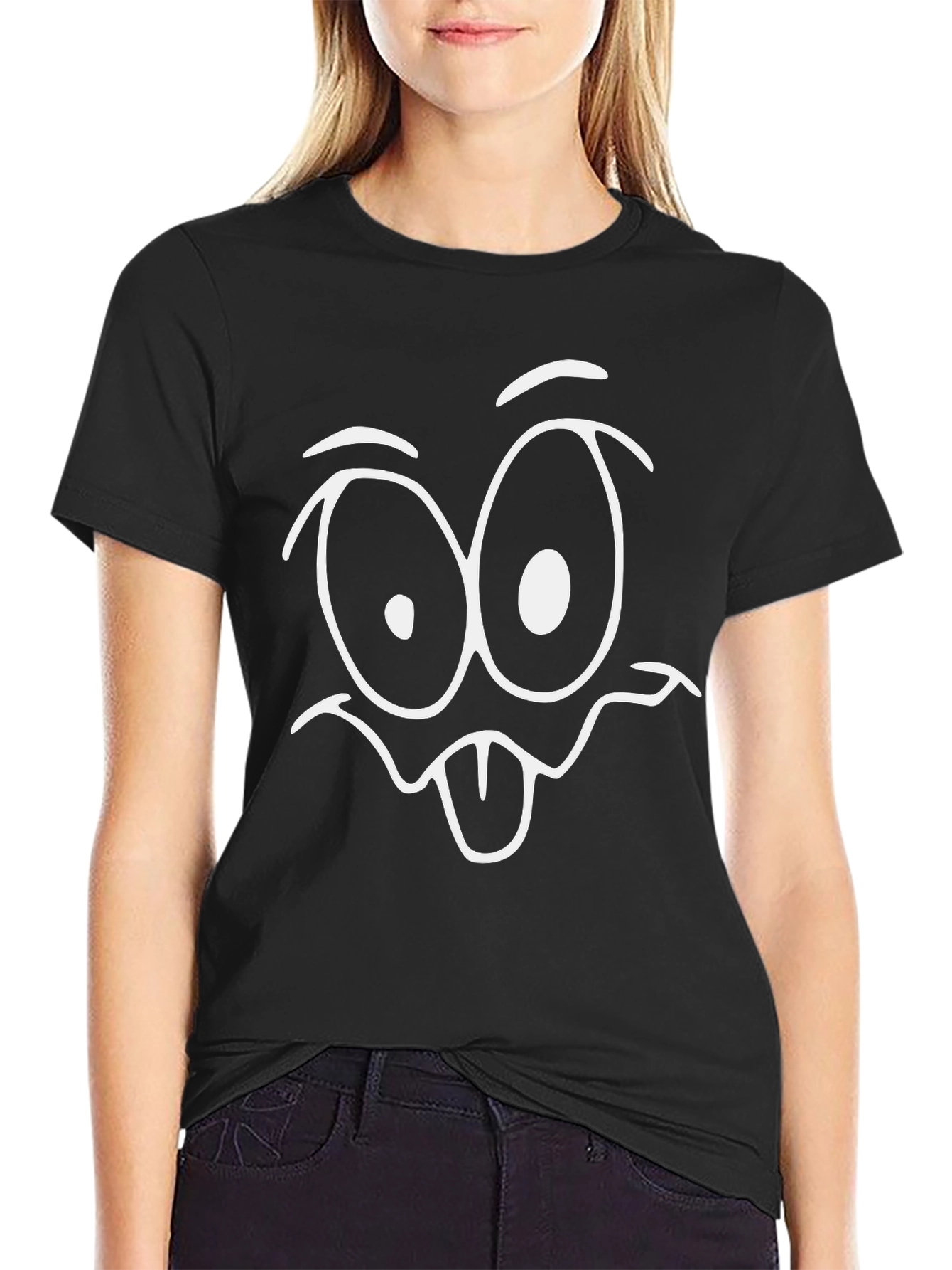 Funny Cartoon Face T-Shirt - Black Cotton Tee