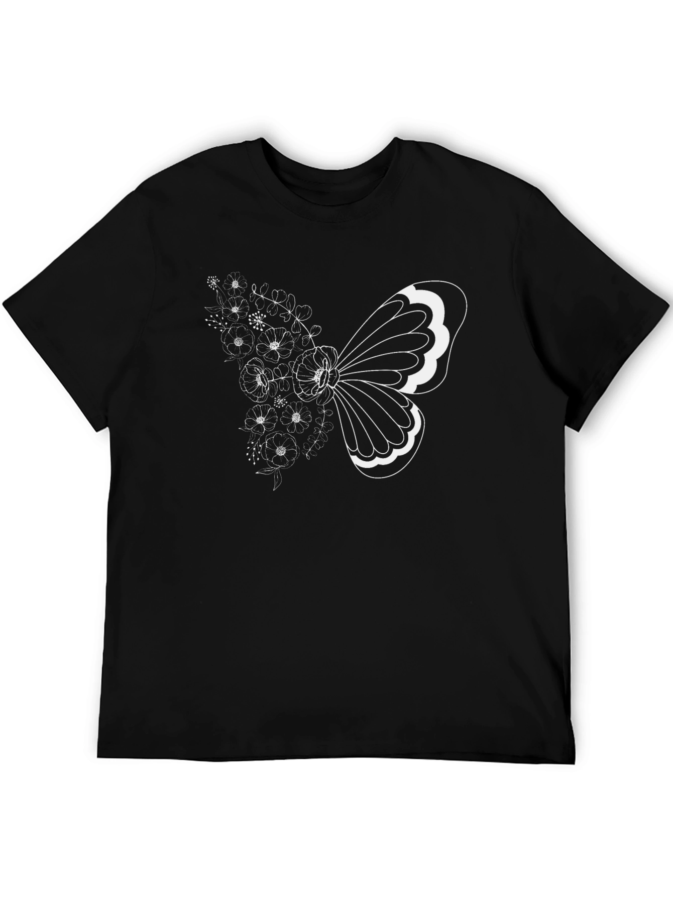 Floral Butterfly Graphic Tee - Black Cotton T-Shirt