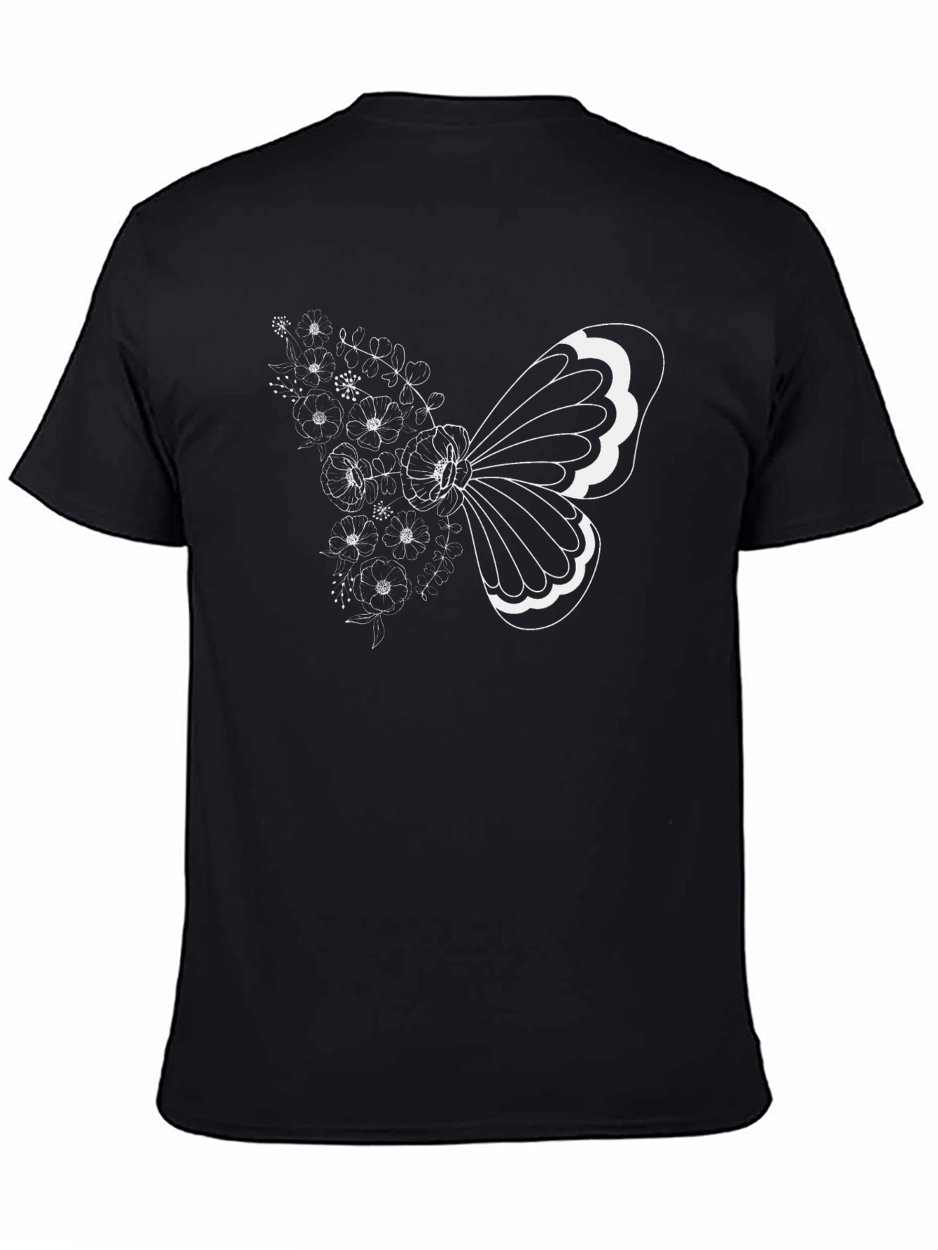 Floral Butterfly Graphic Tee - Black Cotton T-Shirt