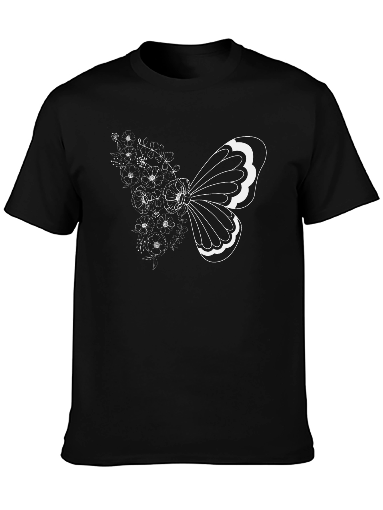 Floral Butterfly Graphic Tee - Black Cotton T-Shirt