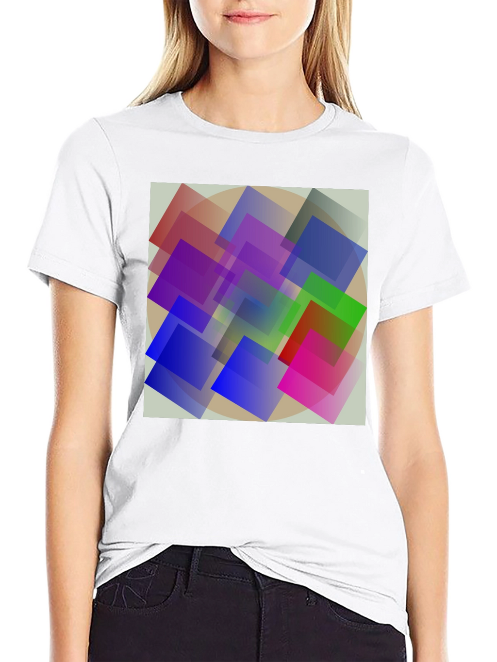 Abstract Geometric Square Design Black T-Shirt
