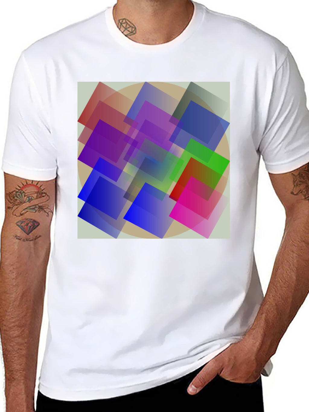 Abstract Geometric Square Design Black T-Shirt