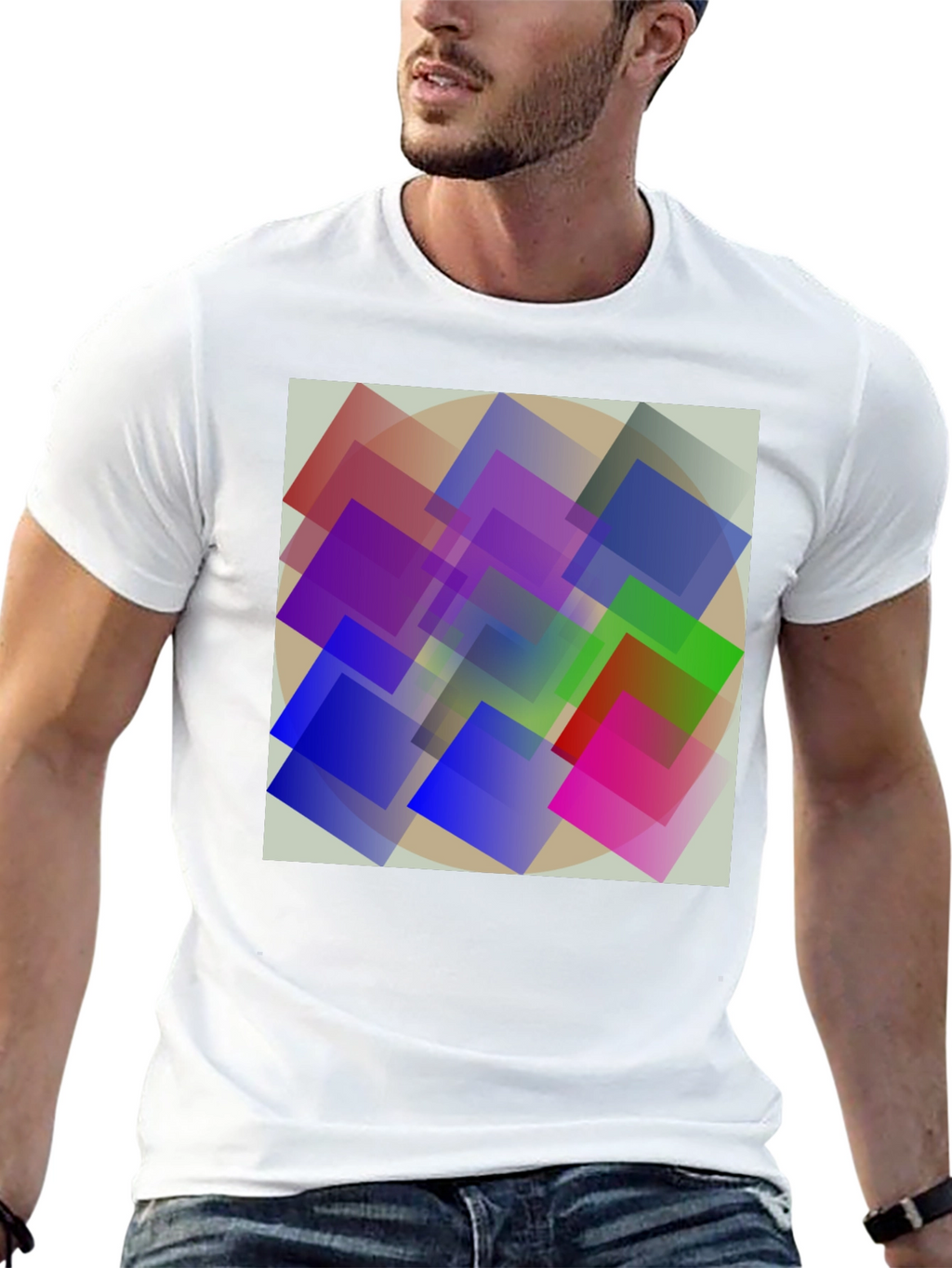 Abstract Geometric Square Design Black T-Shirt