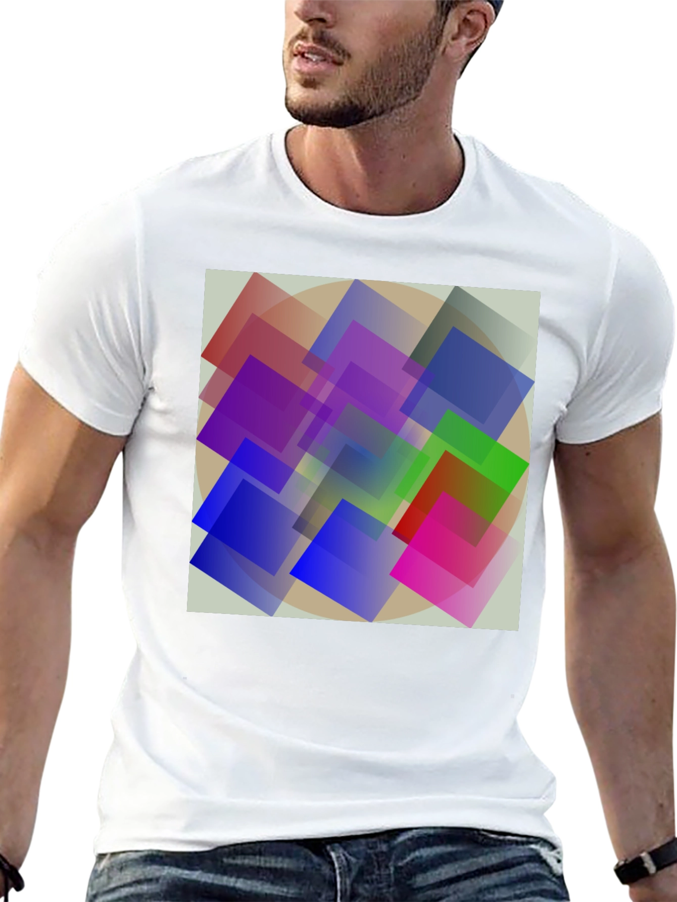 Abstract Geometric Square Design Black T-Shirt