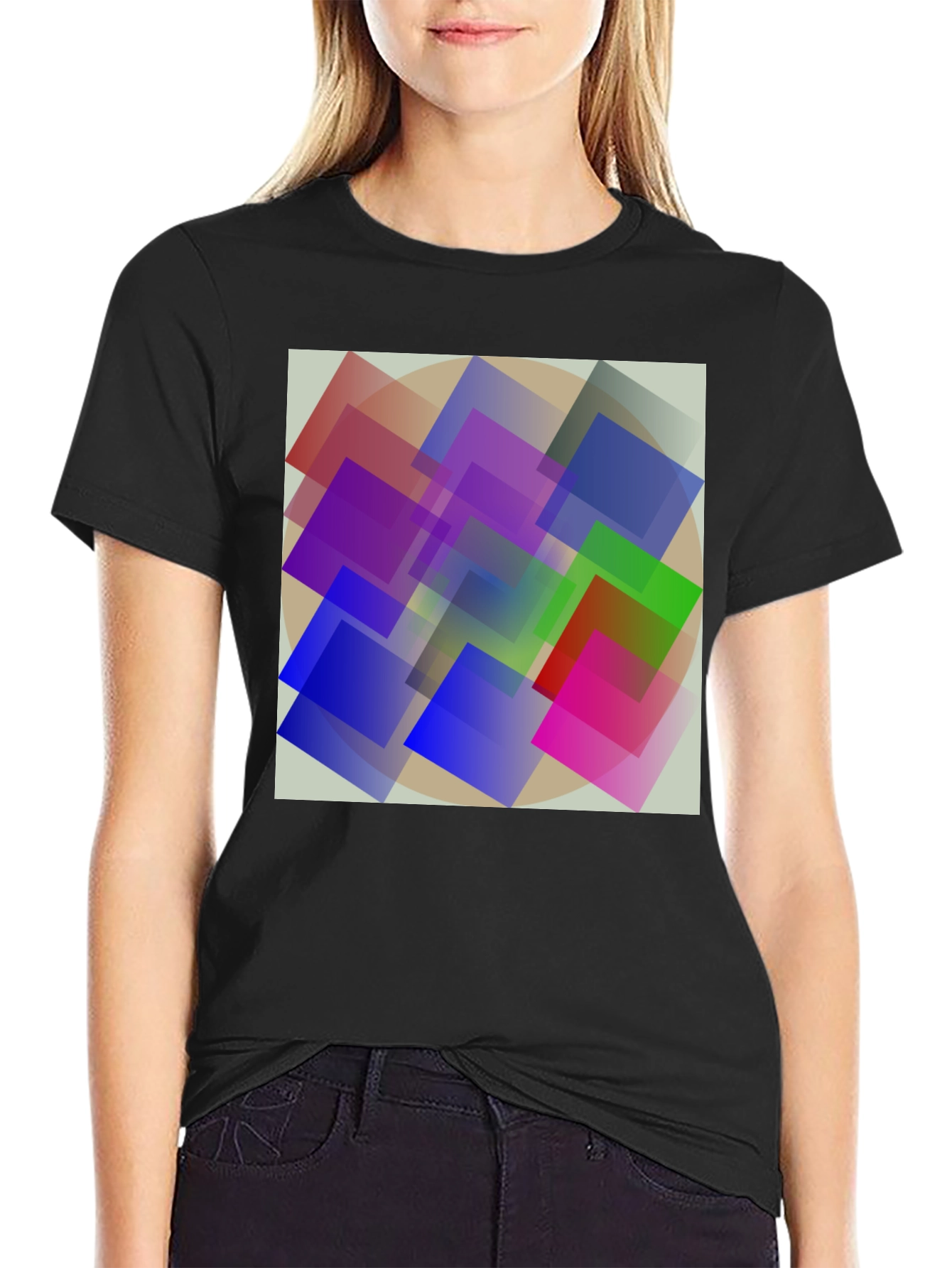 Abstract Geometric Square Design Black T-Shirt