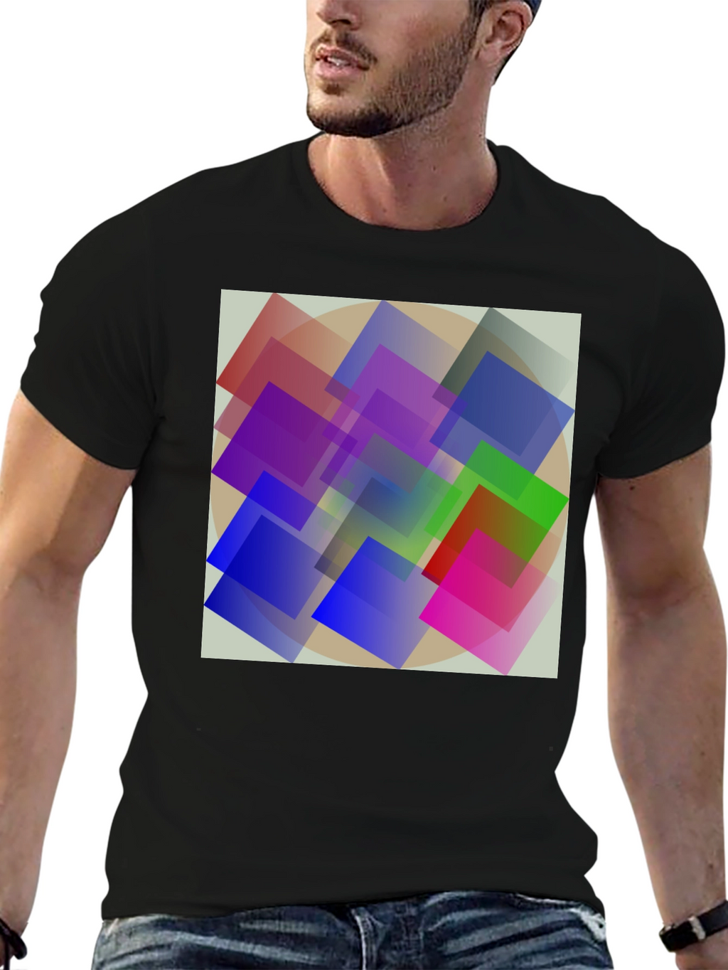 Abstract Geometric Square Design Black T-Shirt