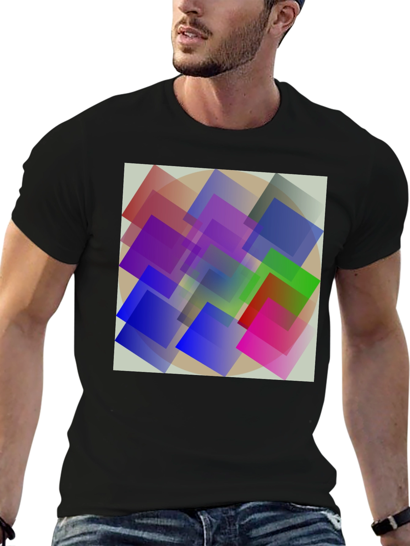Abstract Geometric Square Design Black T-Shirt