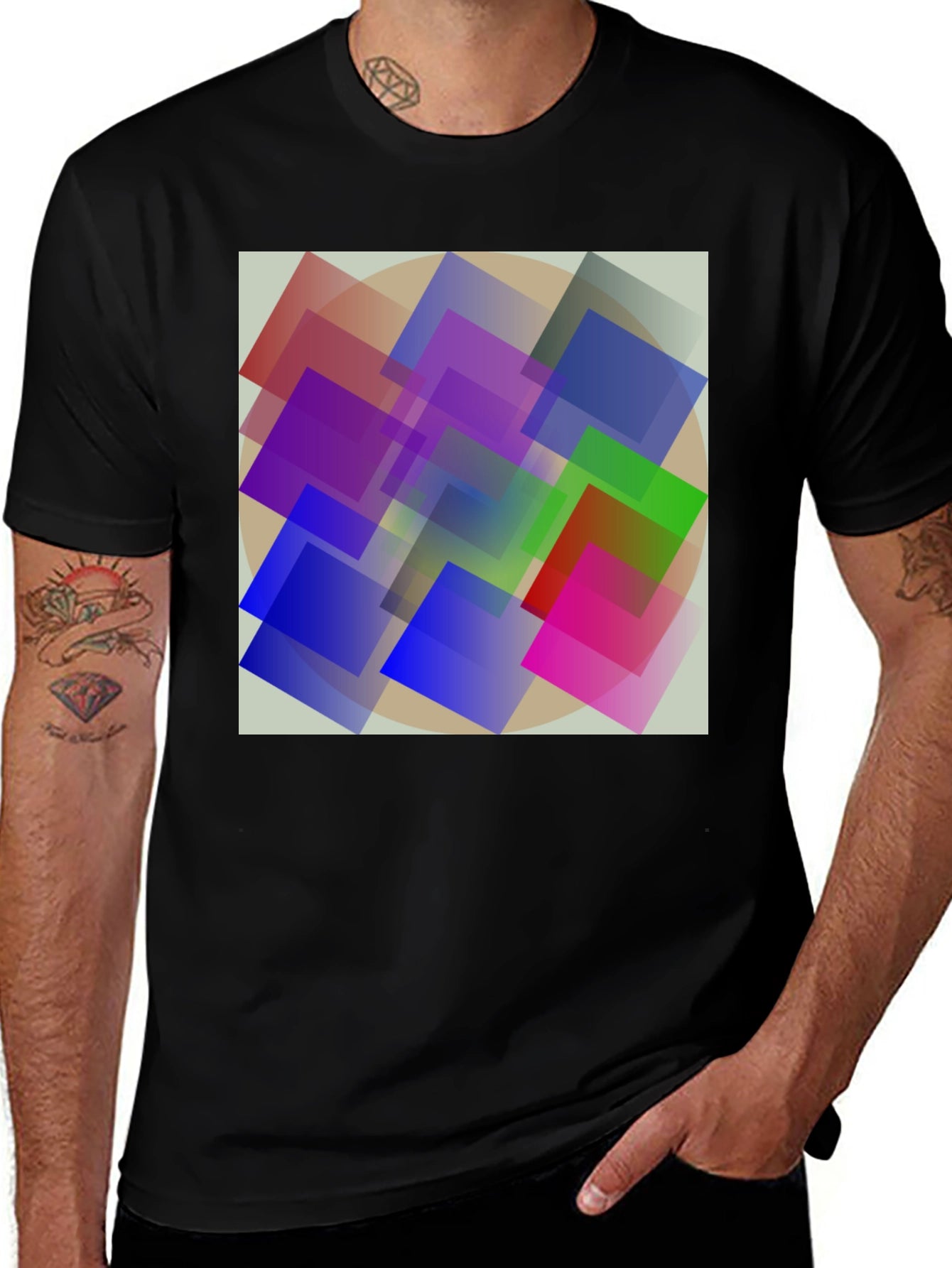 Abstract Geometric Square Design Black T-Shirt