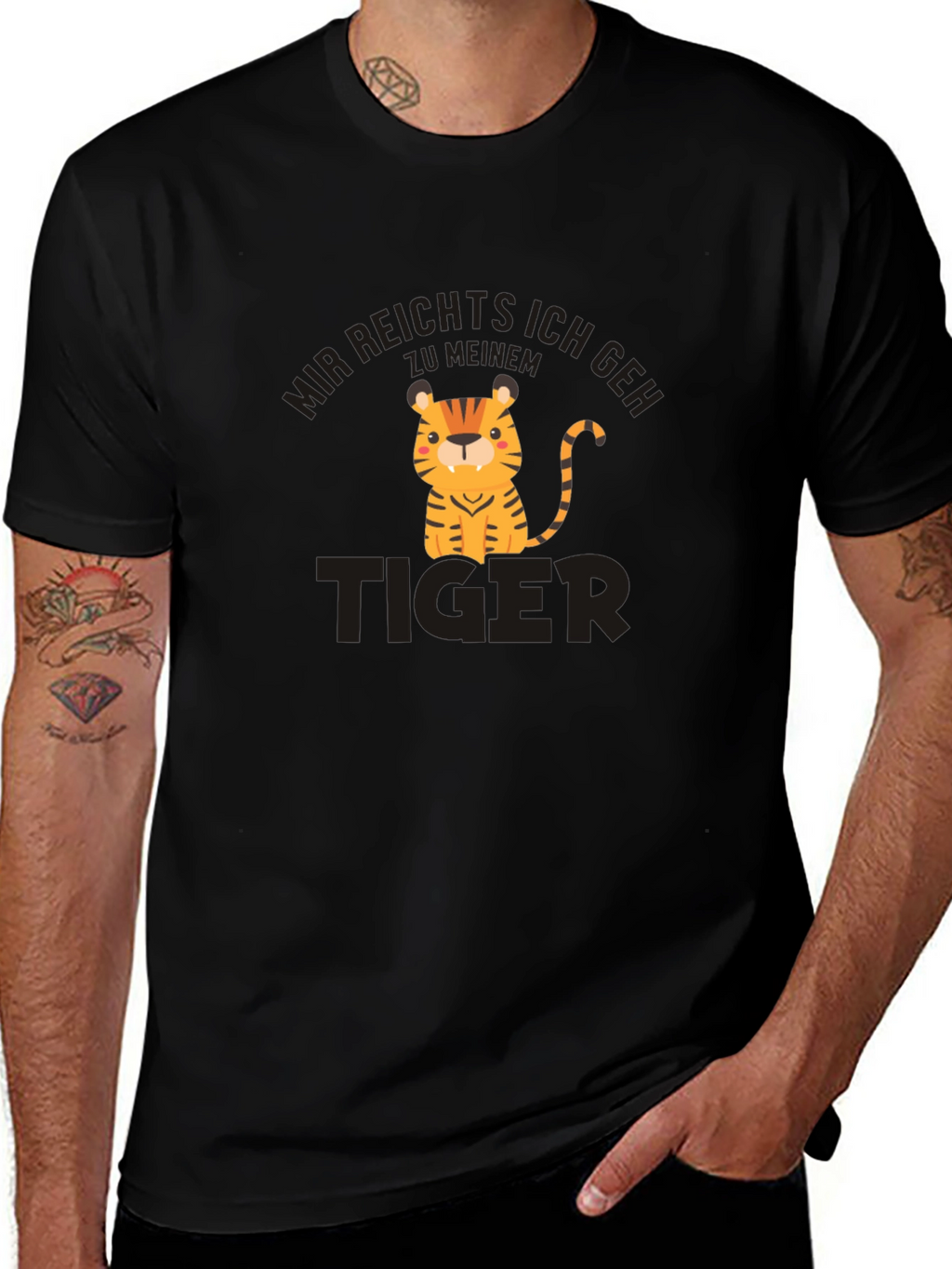 Cartoon Tiger Graphic Black T-Shirt
