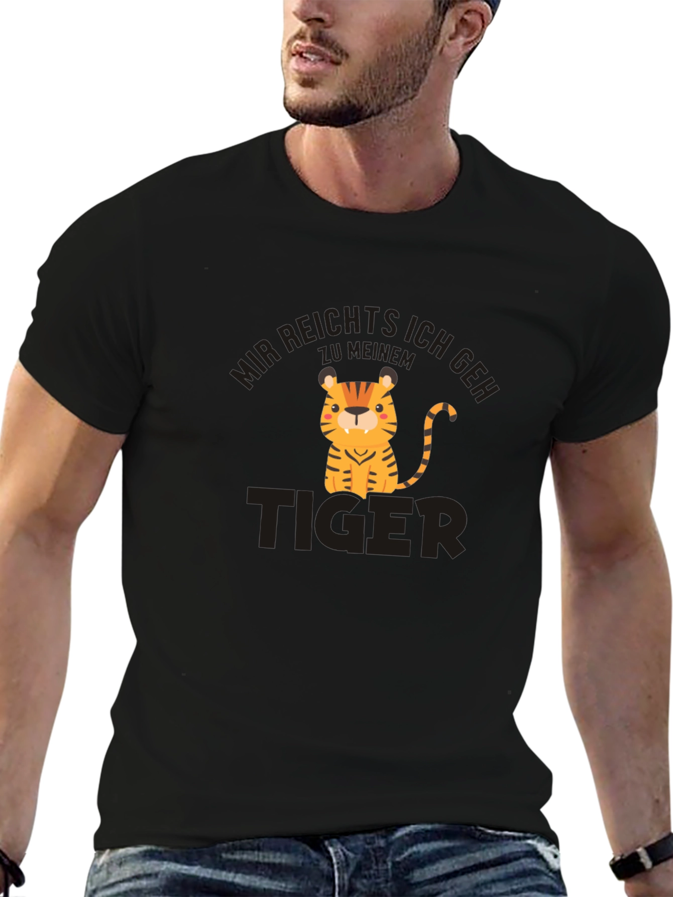 Cartoon Tiger Graphic Black T-Shirt