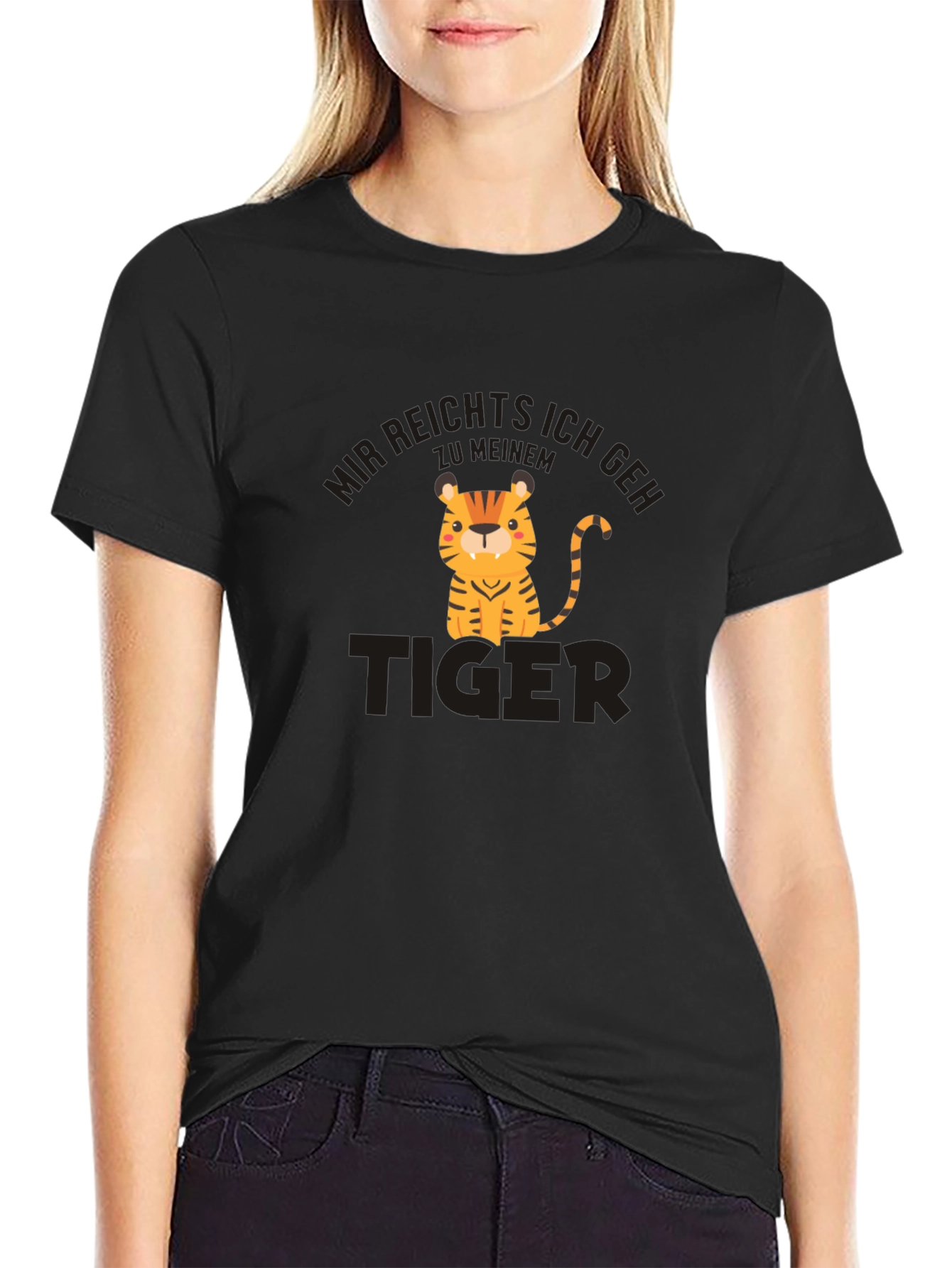 Cartoon Tiger Graphic Black T-Shirt