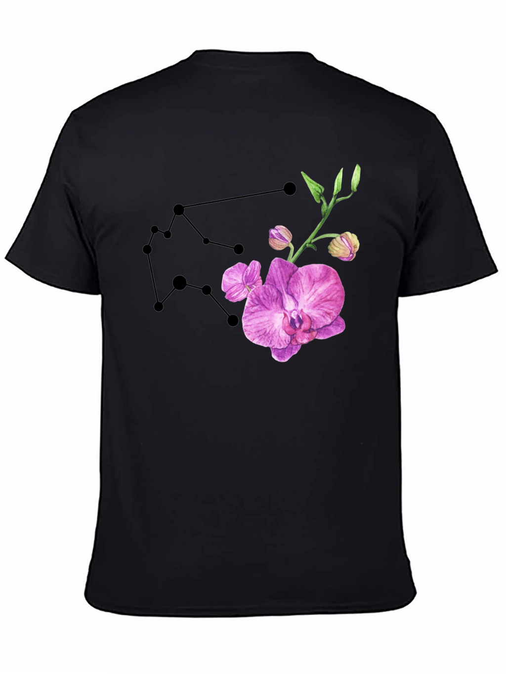Aquarius Constellation & Orchid Black T-Shirt