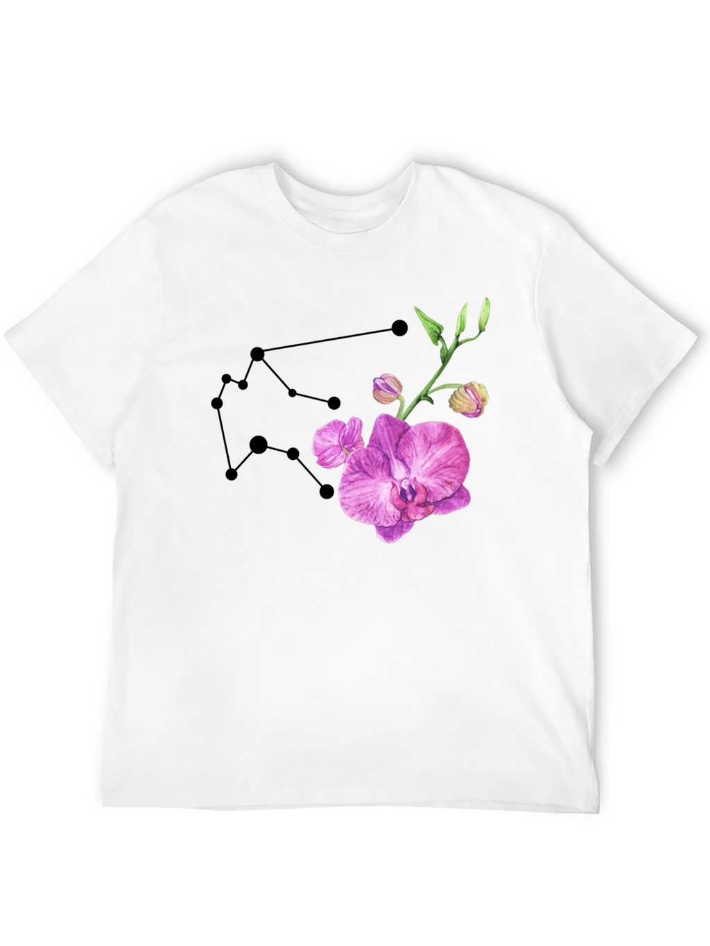 Aquarius Constellation & Orchid Black T-Shirt