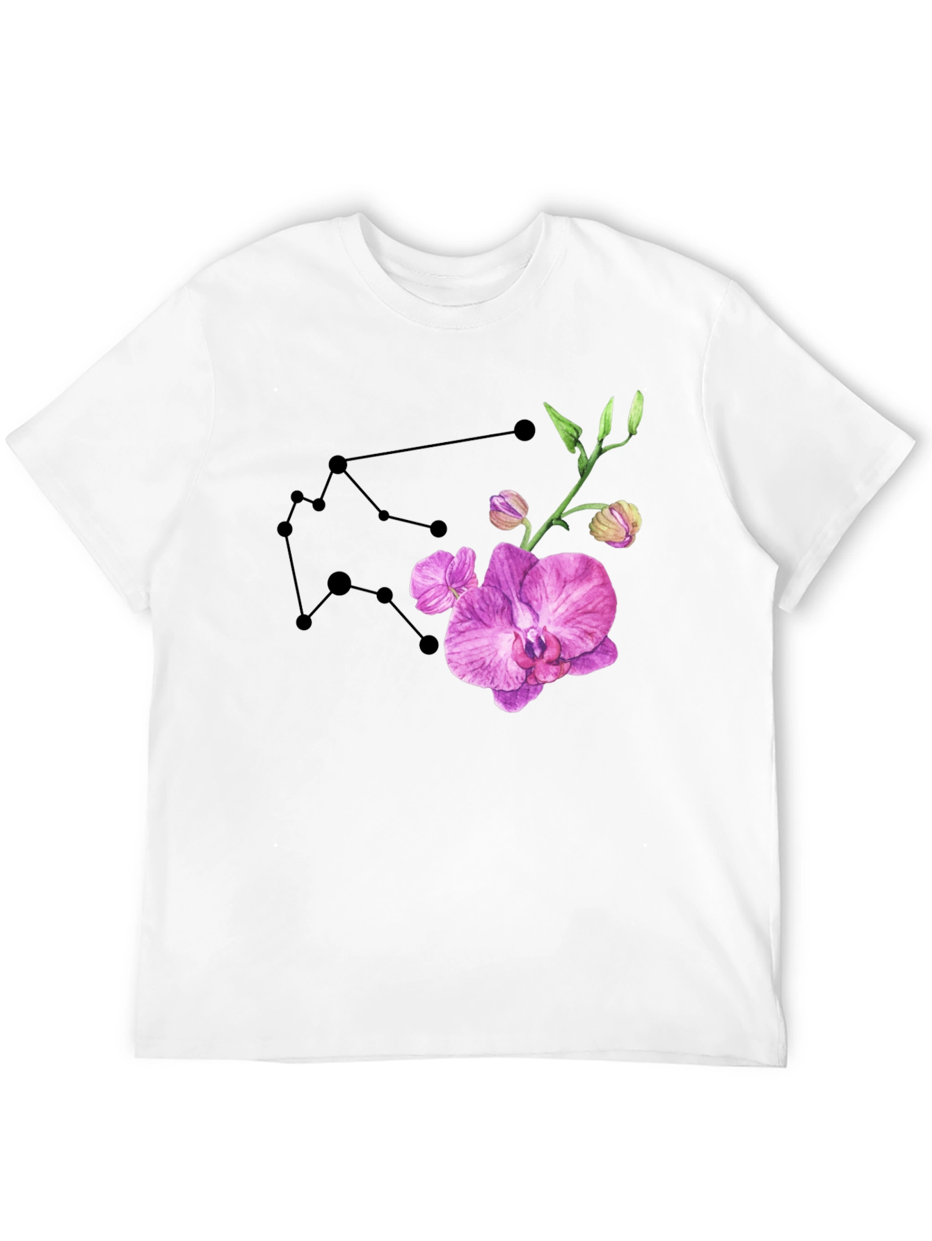 Aquarius Constellation & Orchid Black T-Shirt
