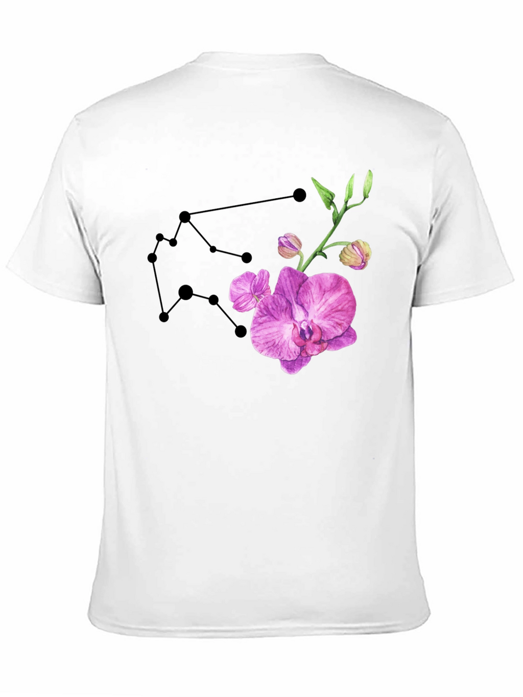 Aquarius Constellation & Orchid Black T-Shirt