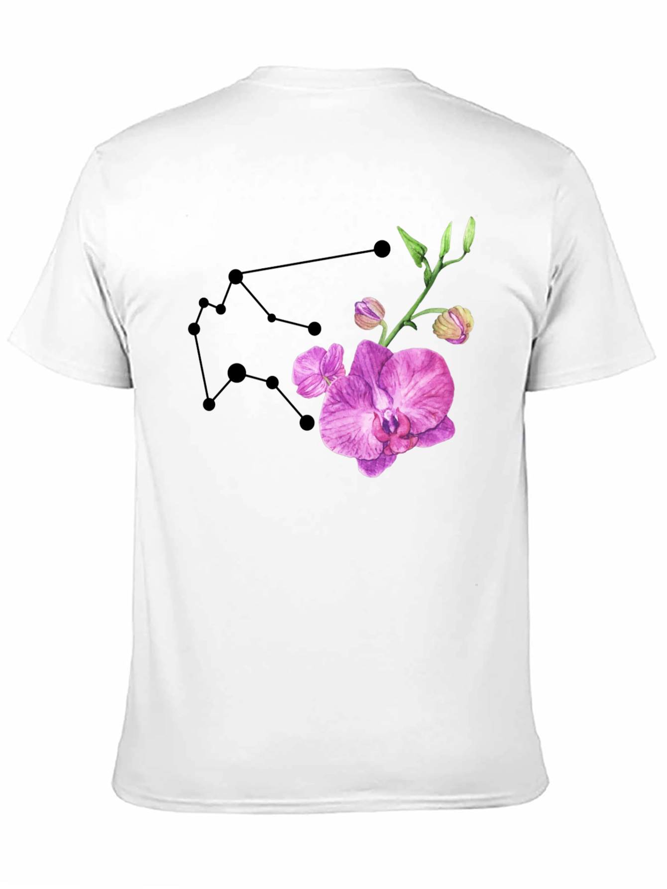 Aquarius Constellation & Orchid Black T-Shirt