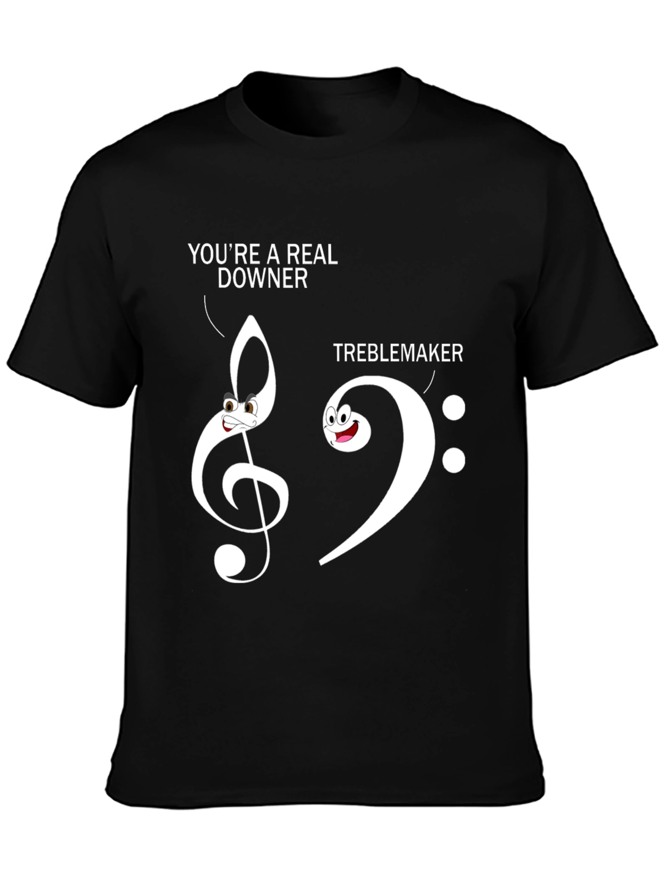 Funny Music Pun T-Shirt - Treble Clef Bass Clef Downer Tee