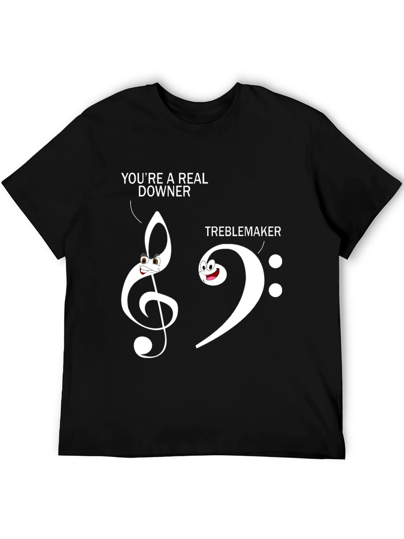 Funny Music Pun T-Shirt - Treble Clef Bass Clef Downer Tee