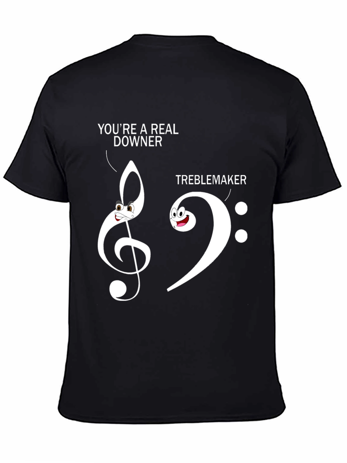 Funny Music Pun T-Shirt - Treble Clef Bass Clef Downer Tee