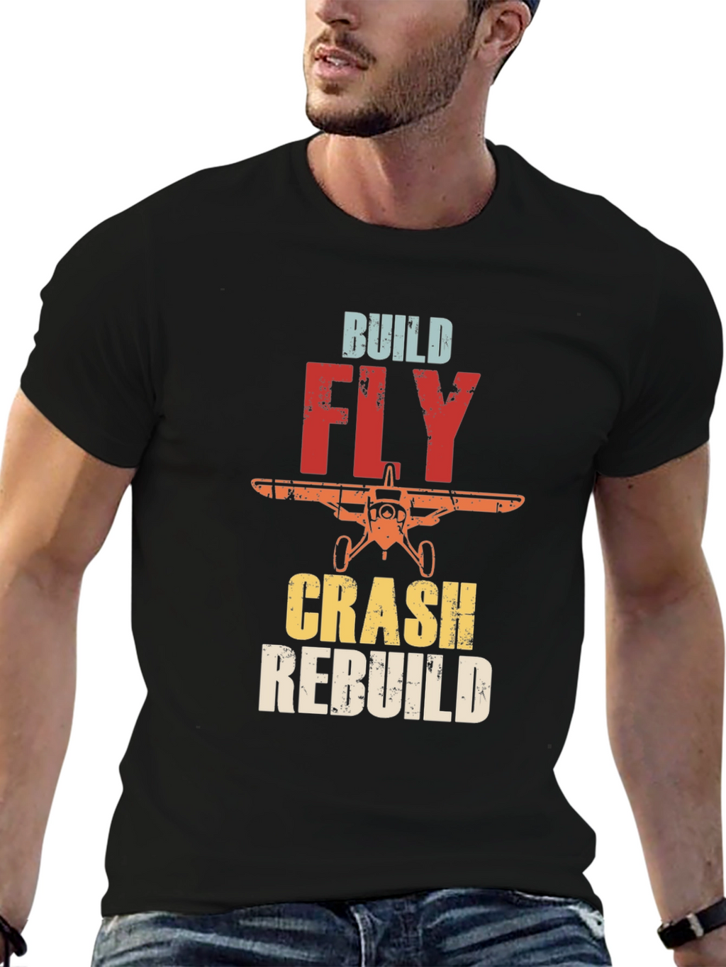 Build Fly Crash Rebuild Airplane T-Shirt