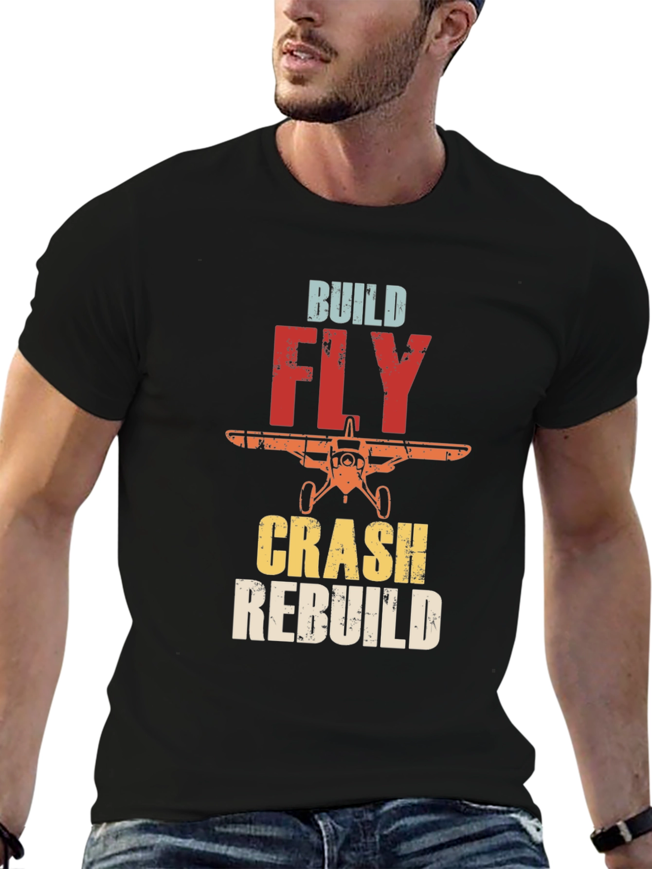 Build Fly Crash Rebuild Airplane T-Shirt