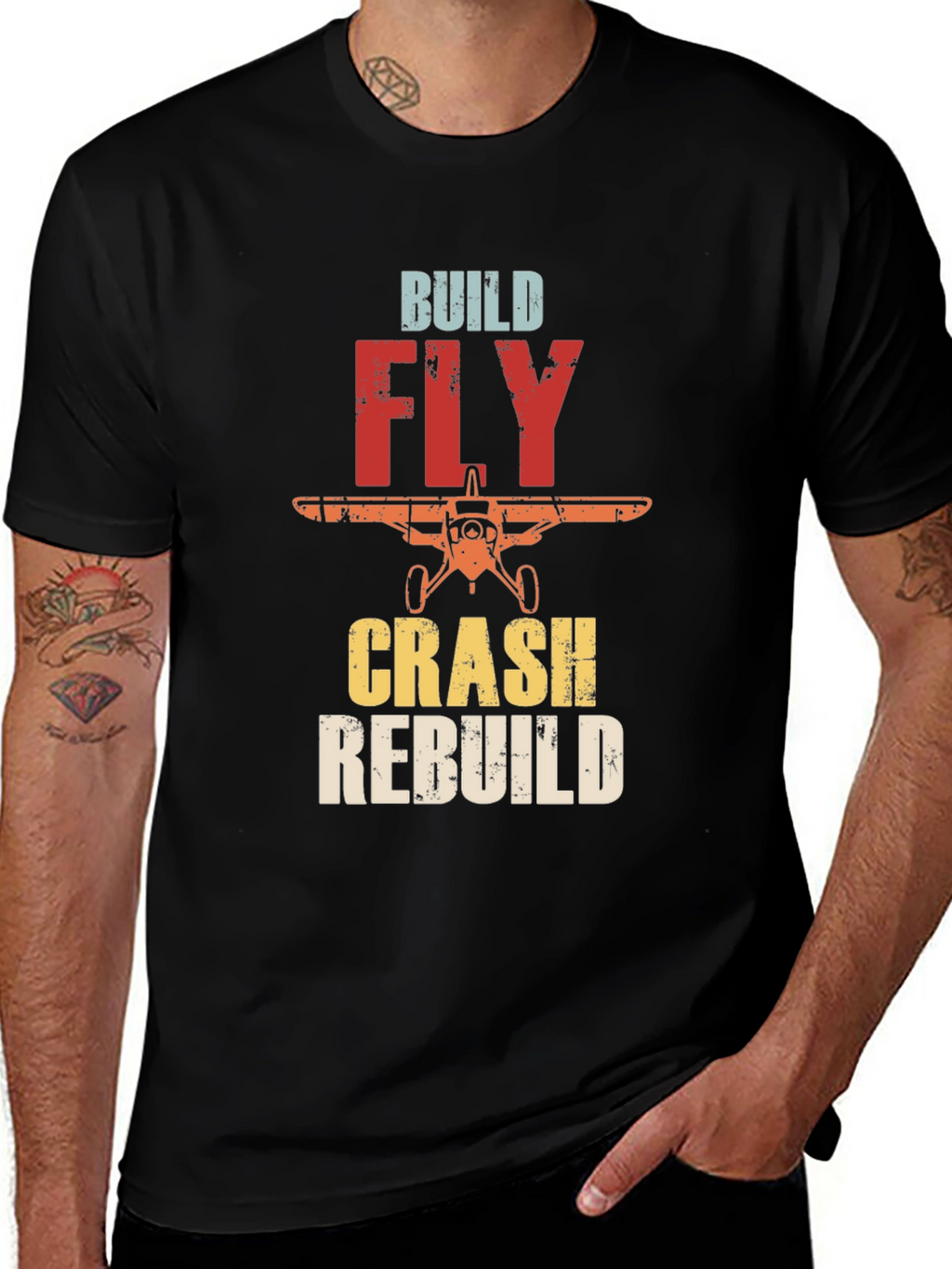 Build Fly Crash Rebuild Airplane T-Shirt