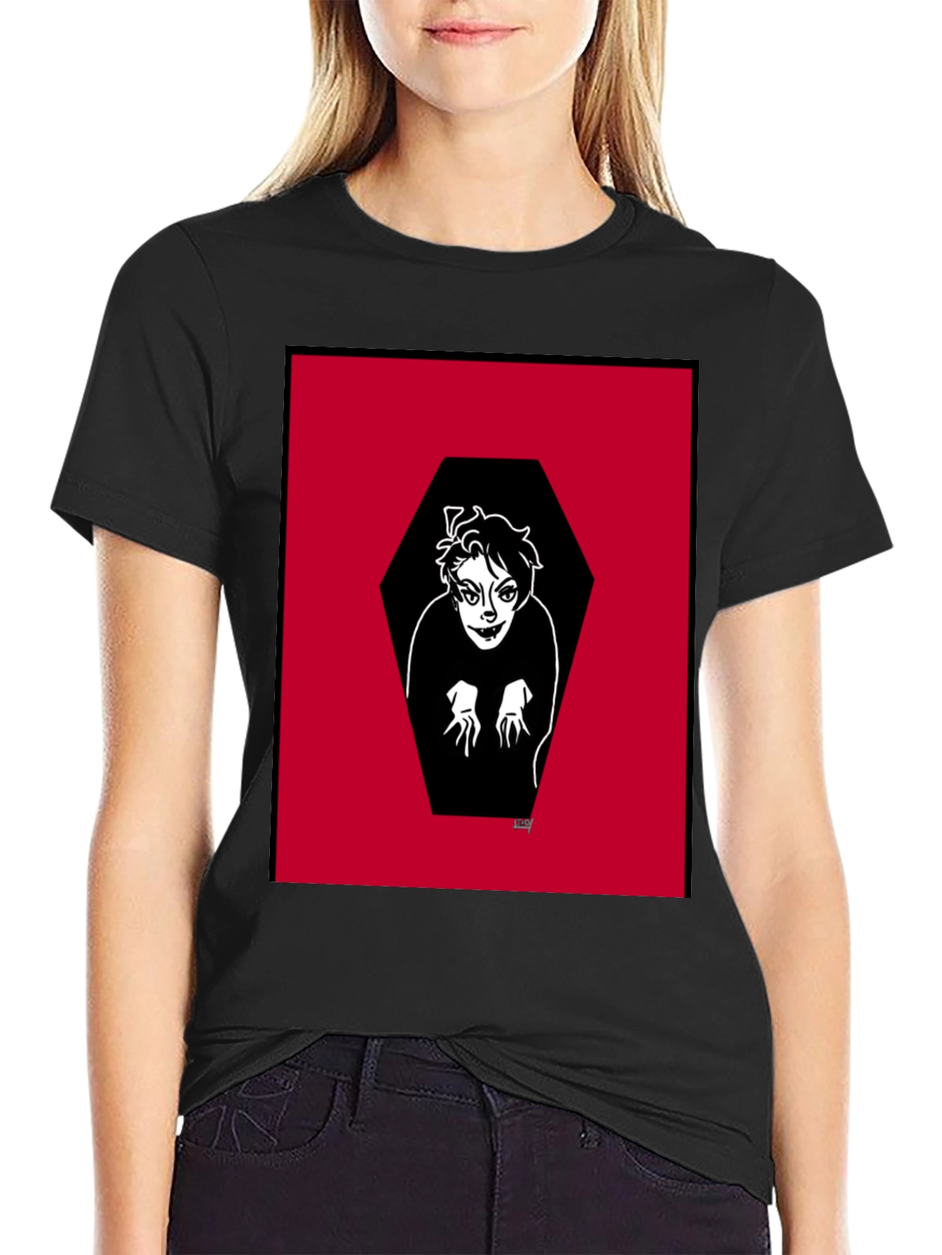 Creepy Coffin Graphic Tee - Gothic Humor Black T-Shirt