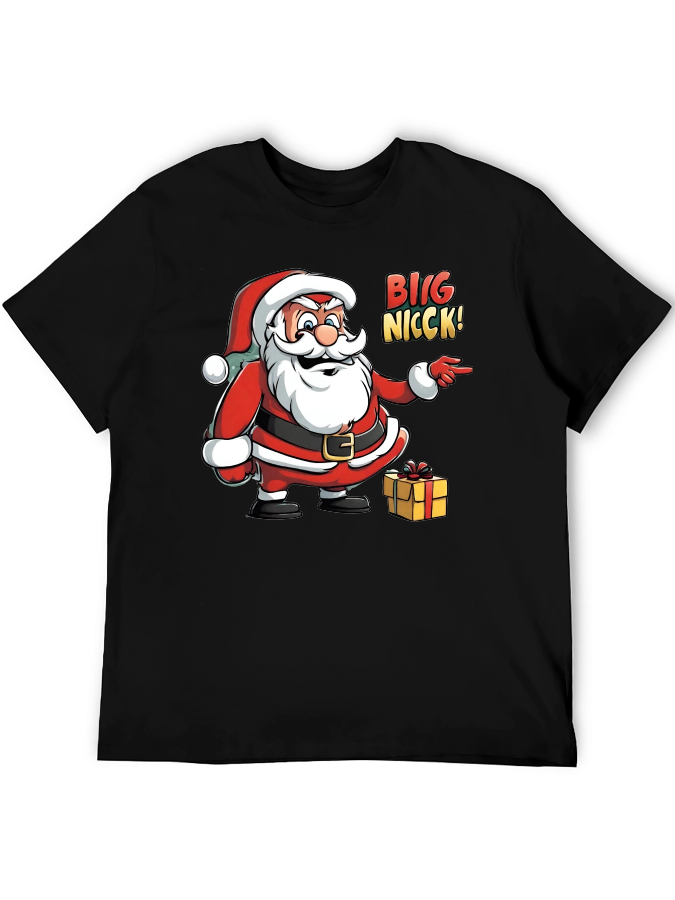 Big Nicck Santa Claus Christmas Black T-Shirt