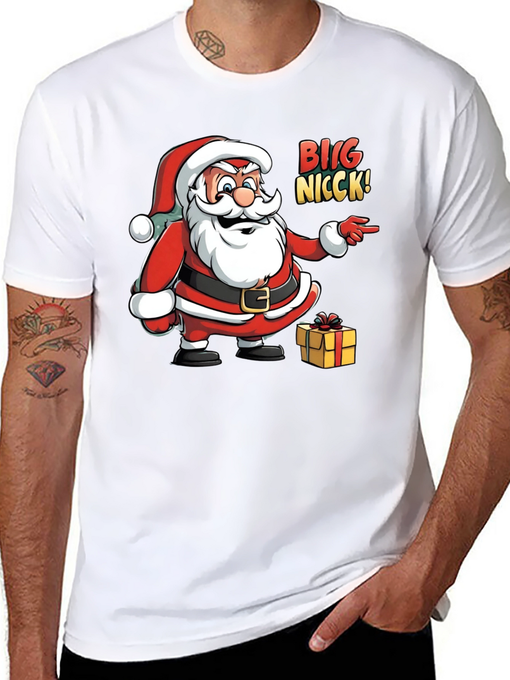 Big Nicck Santa Claus Christmas Black T-Shirt