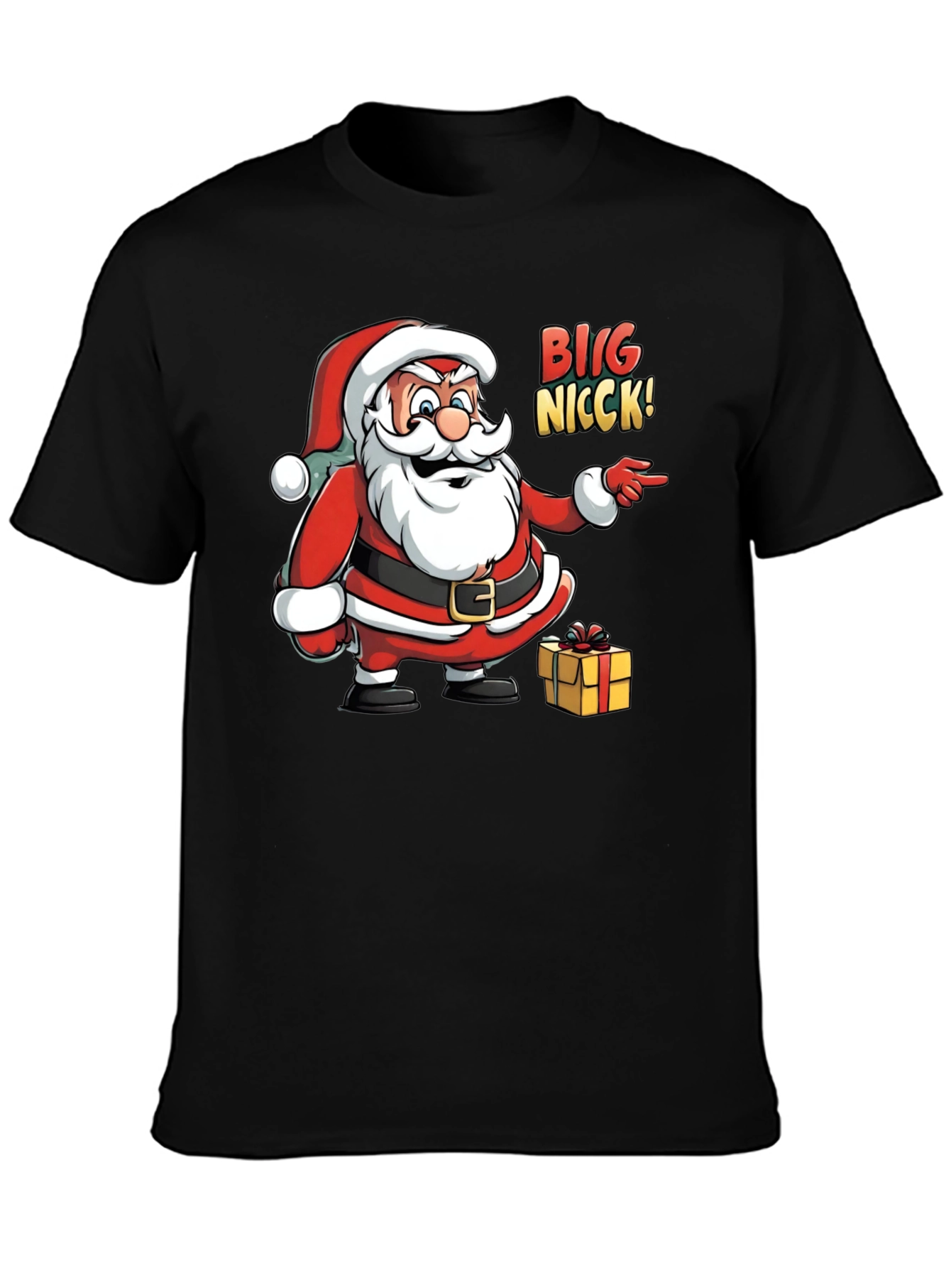 Big Nicck Santa Claus Christmas Black T-Shirt