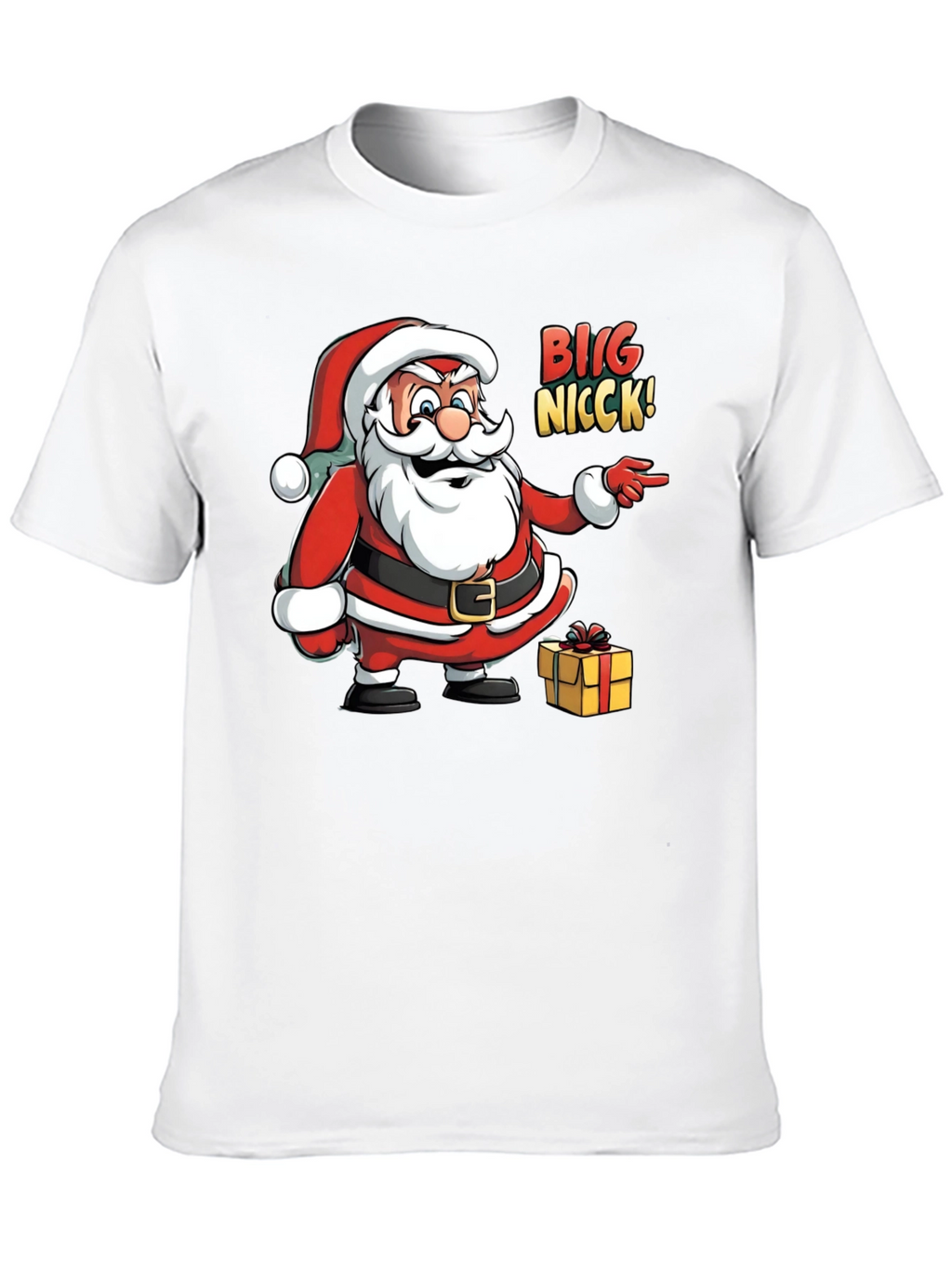 Big Nicck Santa Claus Christmas Black T-Shirt