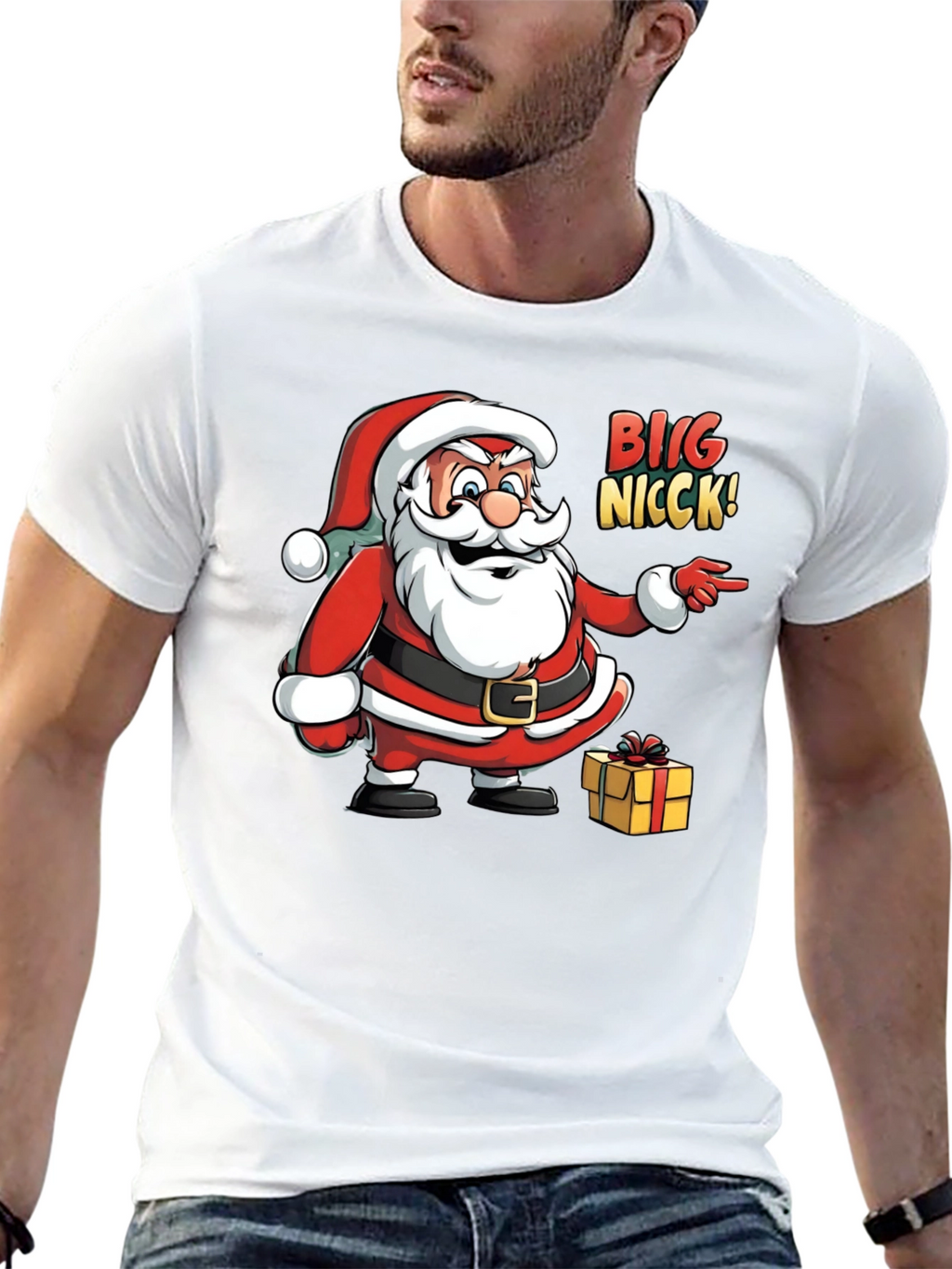 Big Nicck Santa Claus Christmas Black T-Shirt