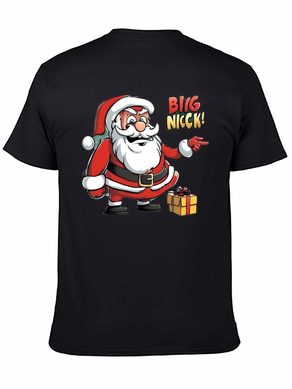 Big Nicck Santa Claus Christmas Black T-Shirt
