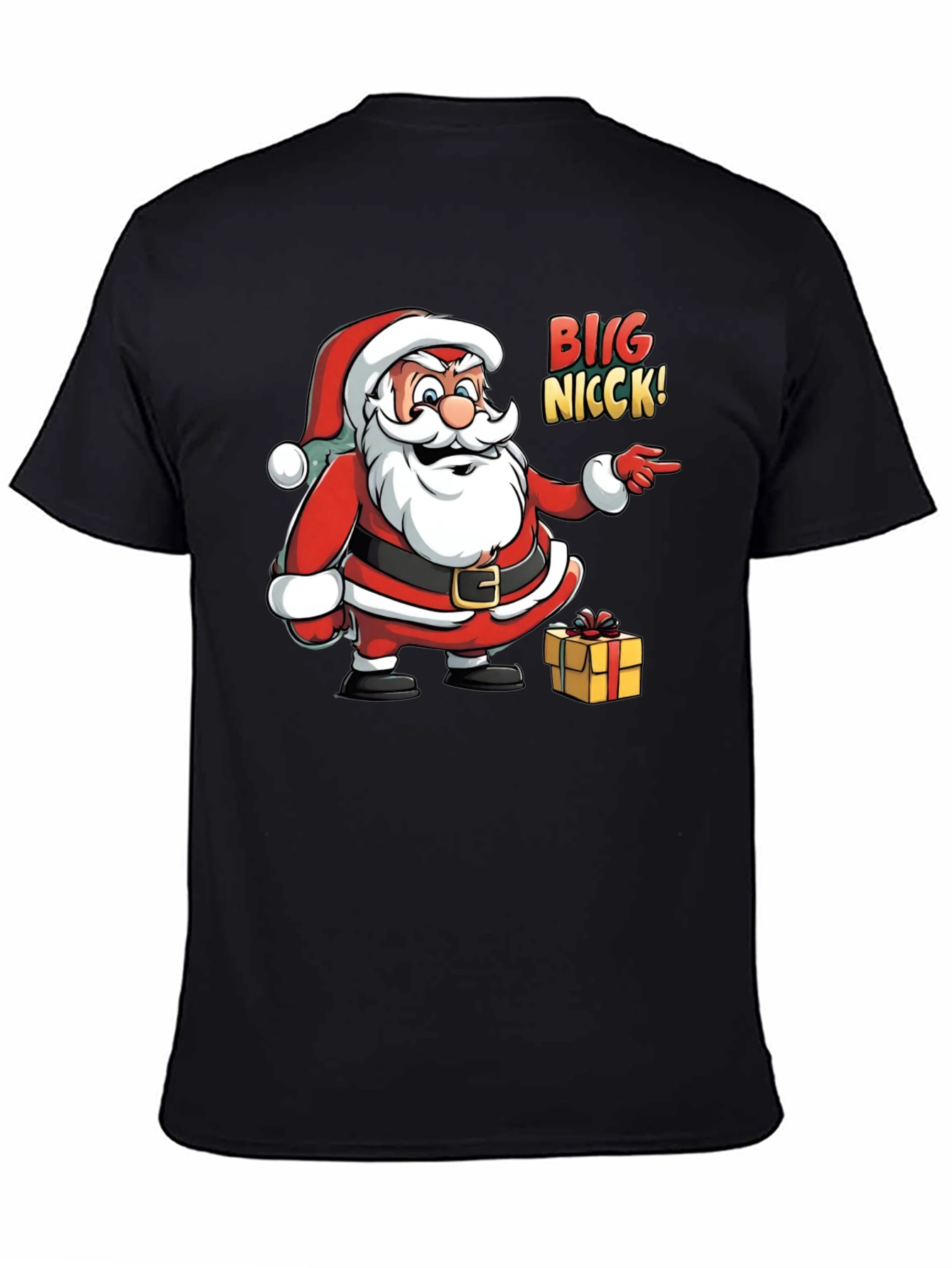 Big Nicck Santa Claus Christmas Black T-Shirt