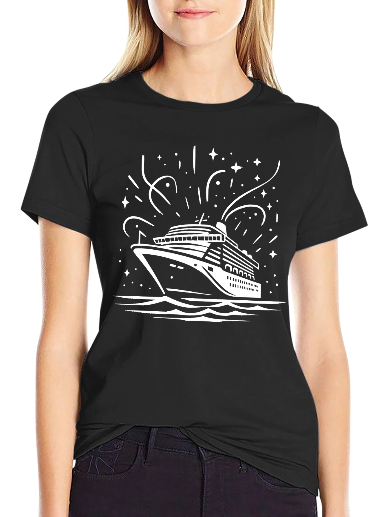 Cruise Ship Graphic Tee - Black Comfort Fit T-Shirt