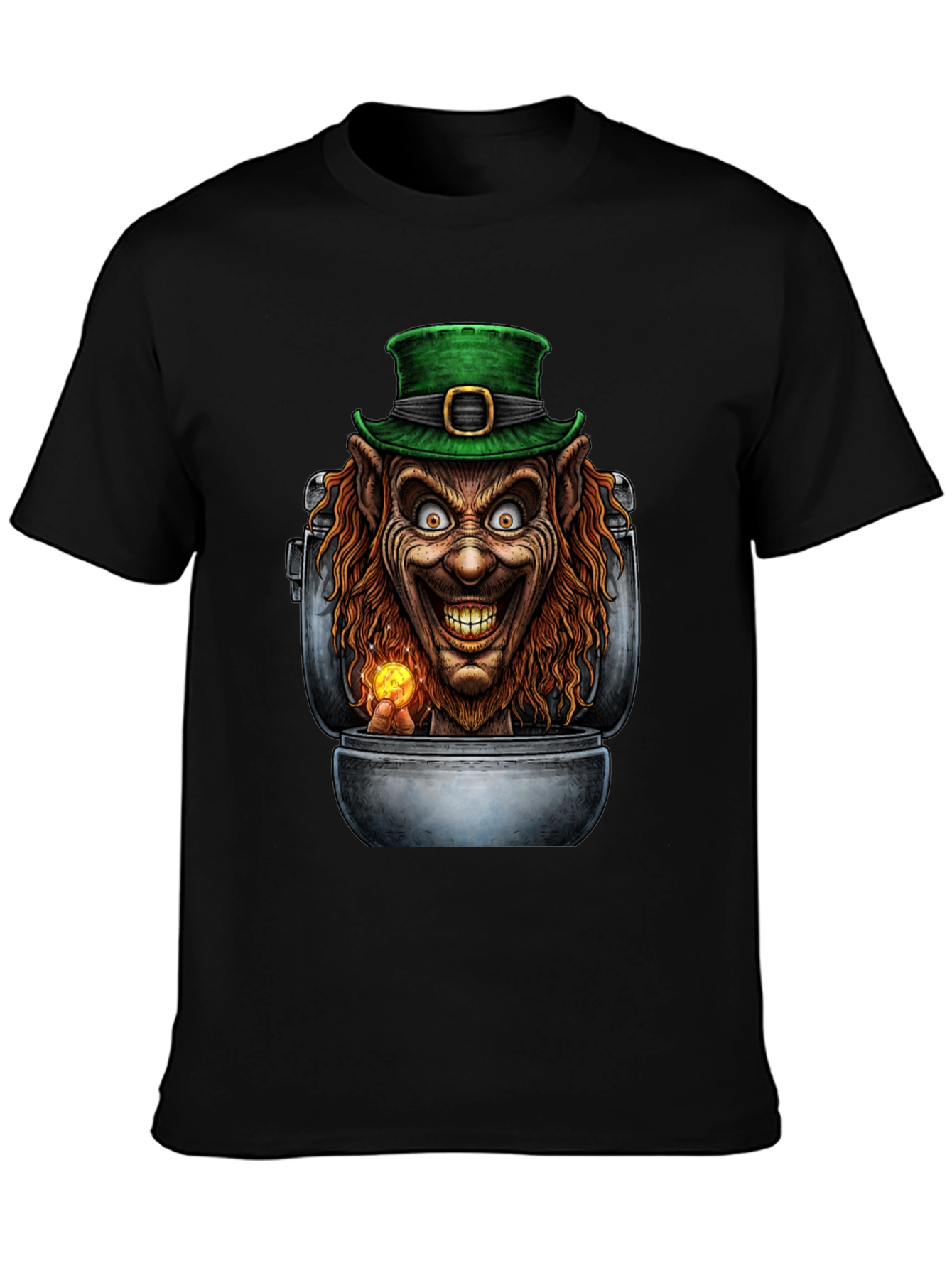 Creepy Leprechaun in Pot of Gold Graphic T-Shirt